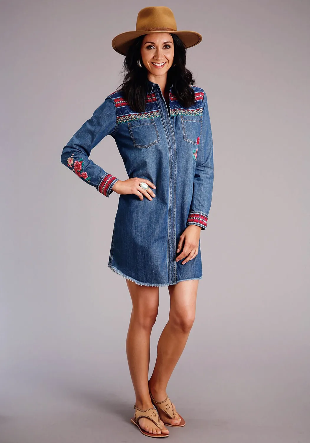 Stetson Womens Blue 100% Cotton Aztec Stripe L/S Dress Traveler Gear Slim