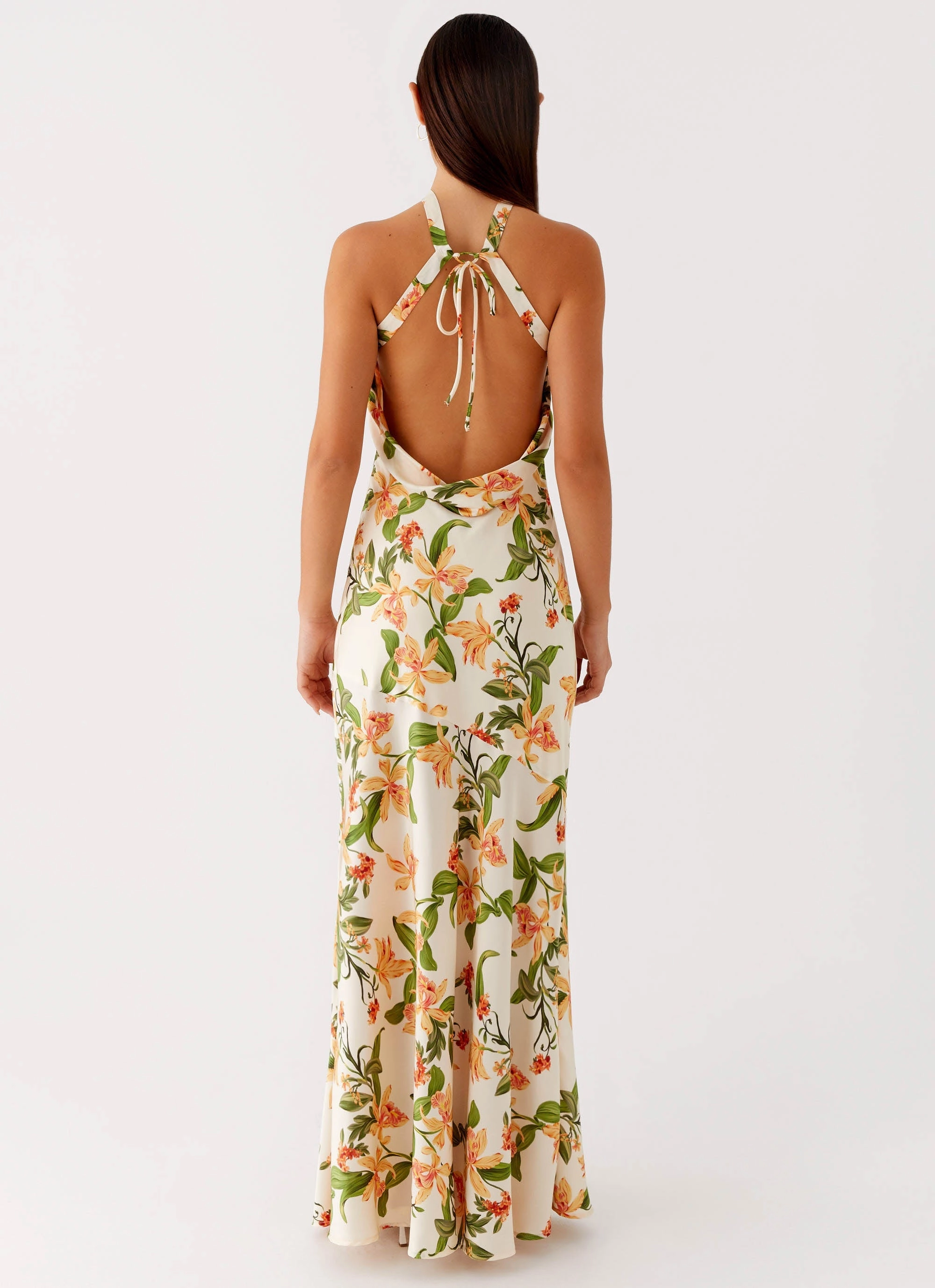 Soft and Smooth Theater-Night Damali Satin Maxi Dress - Floral Print