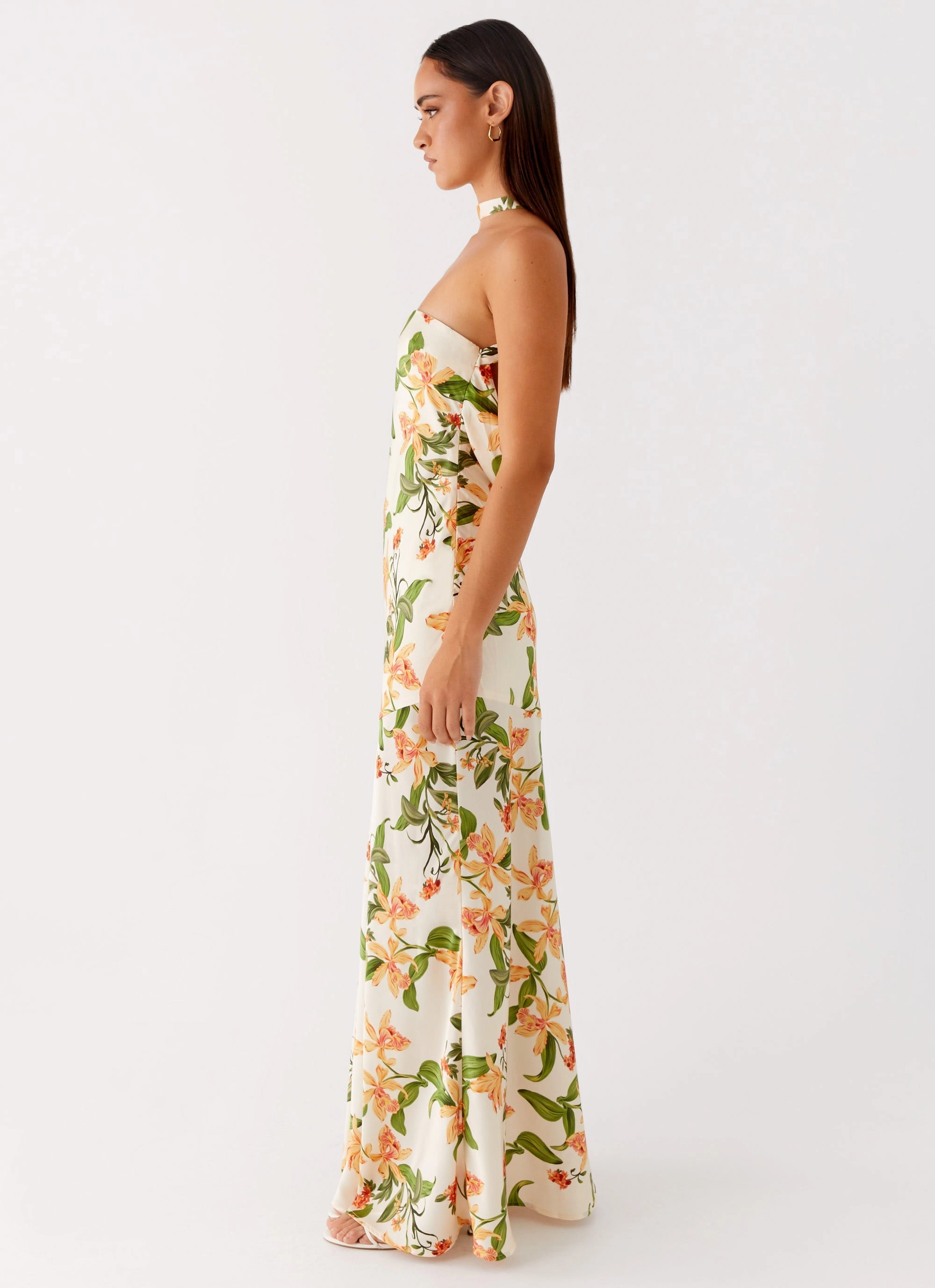Damali Satin Maxi Dress - Floral Print Lounge Vibes