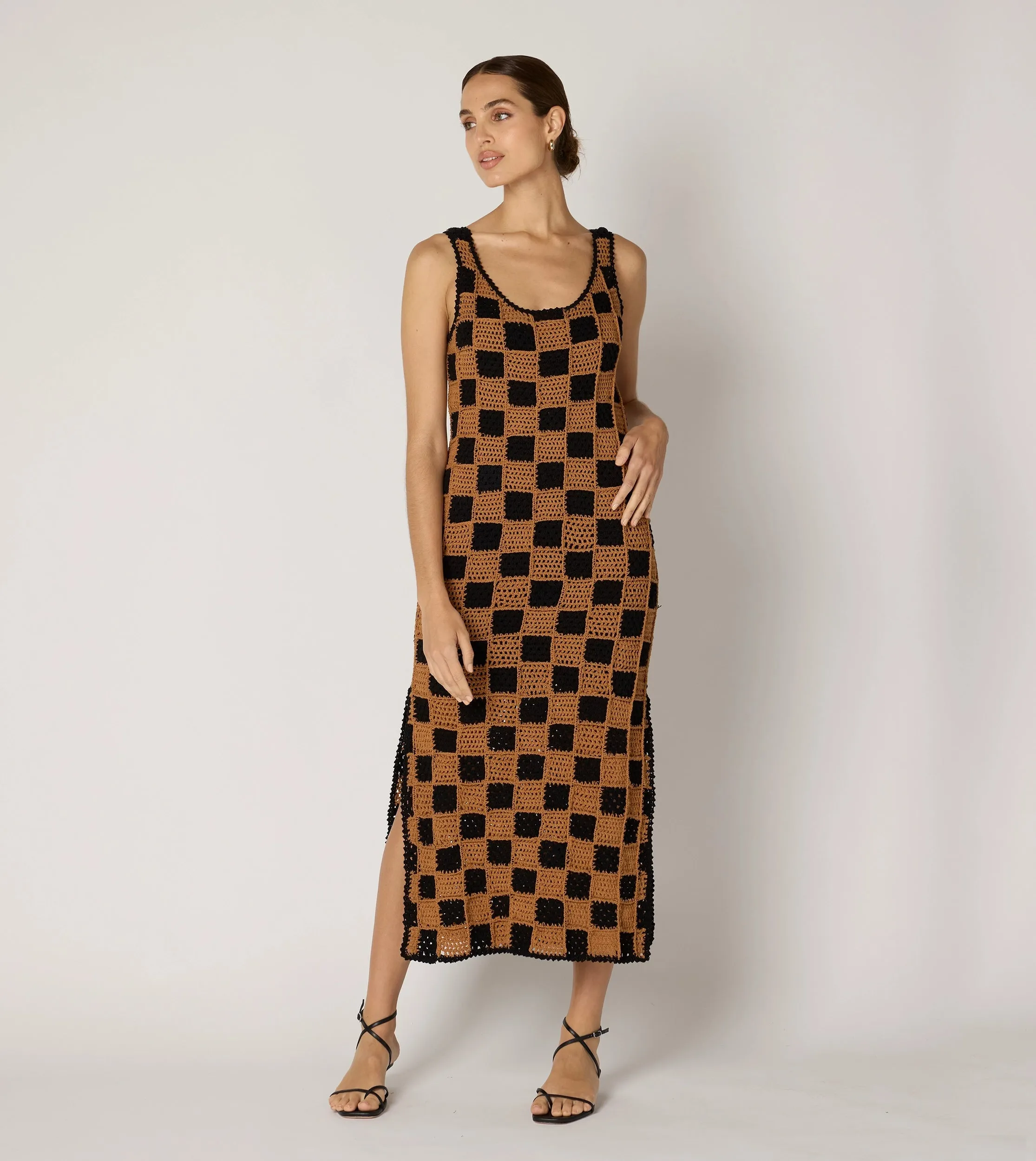 Danika Crochet Dress | Black/Brown Edgy Twist Nordic Plain