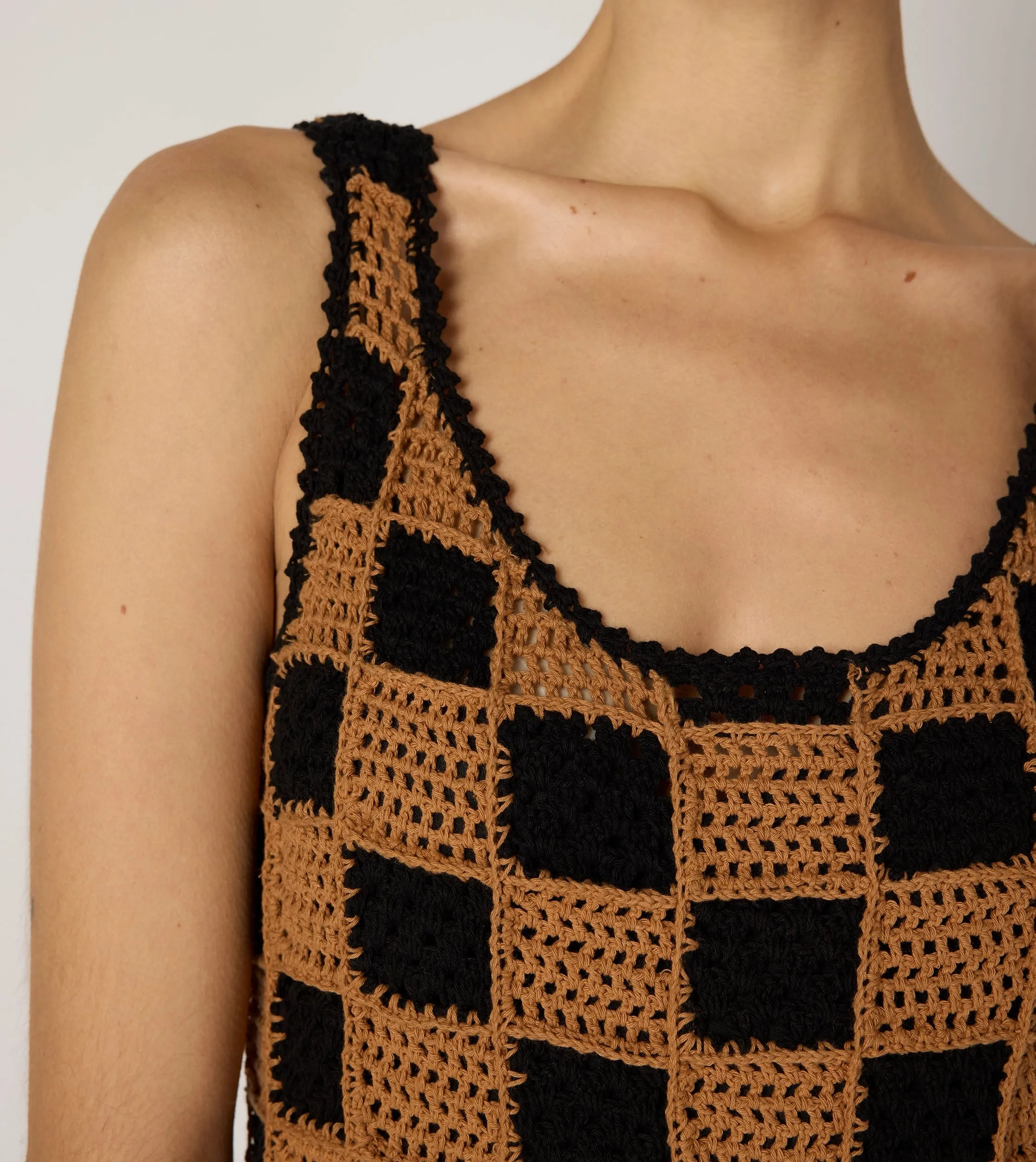 Danika Crochet Dress | Black/Brown Mom Chic Flare Hem