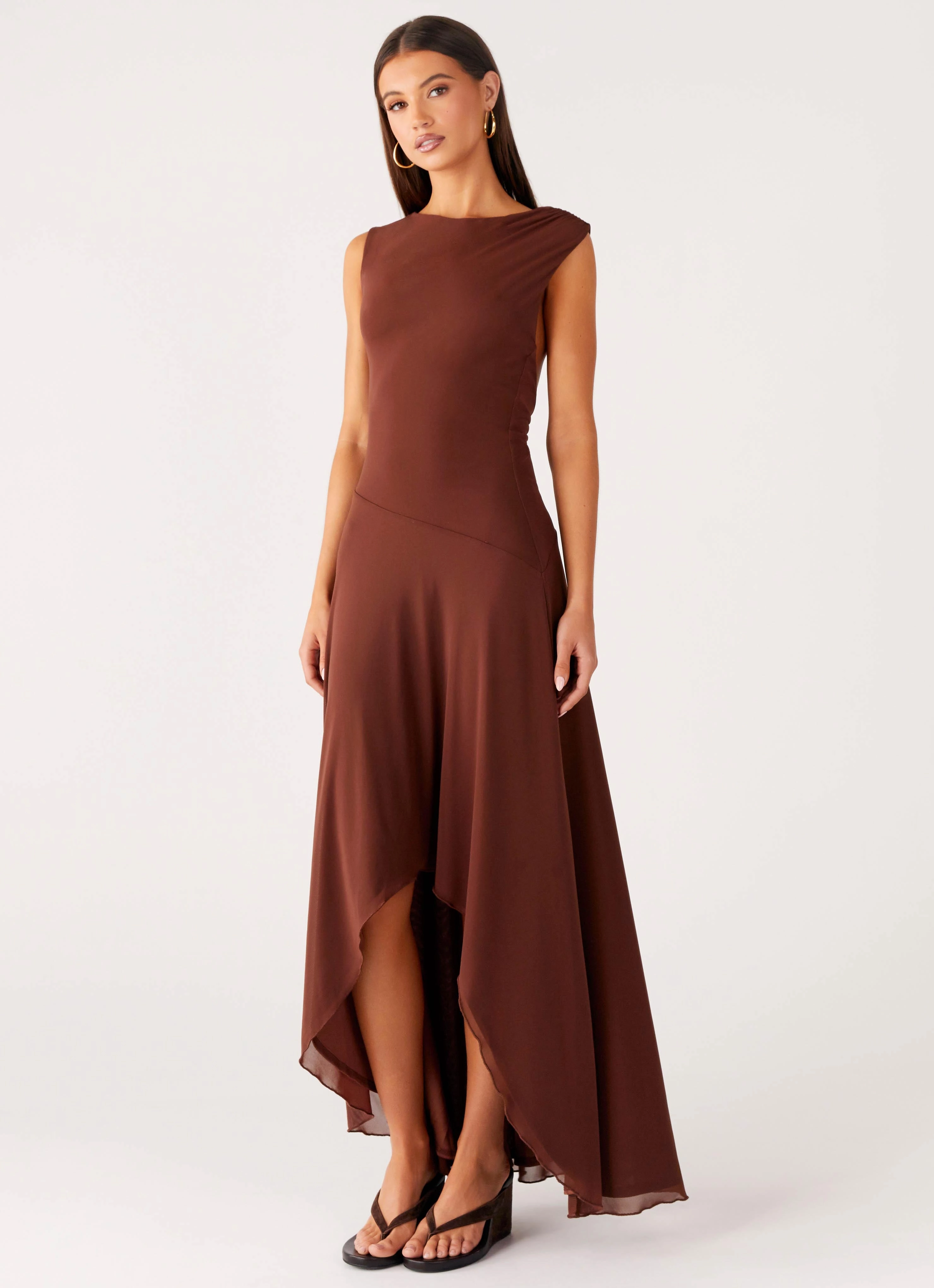 Danika Maxi Dress - Chocolate Boat-Neck Warranty-Included