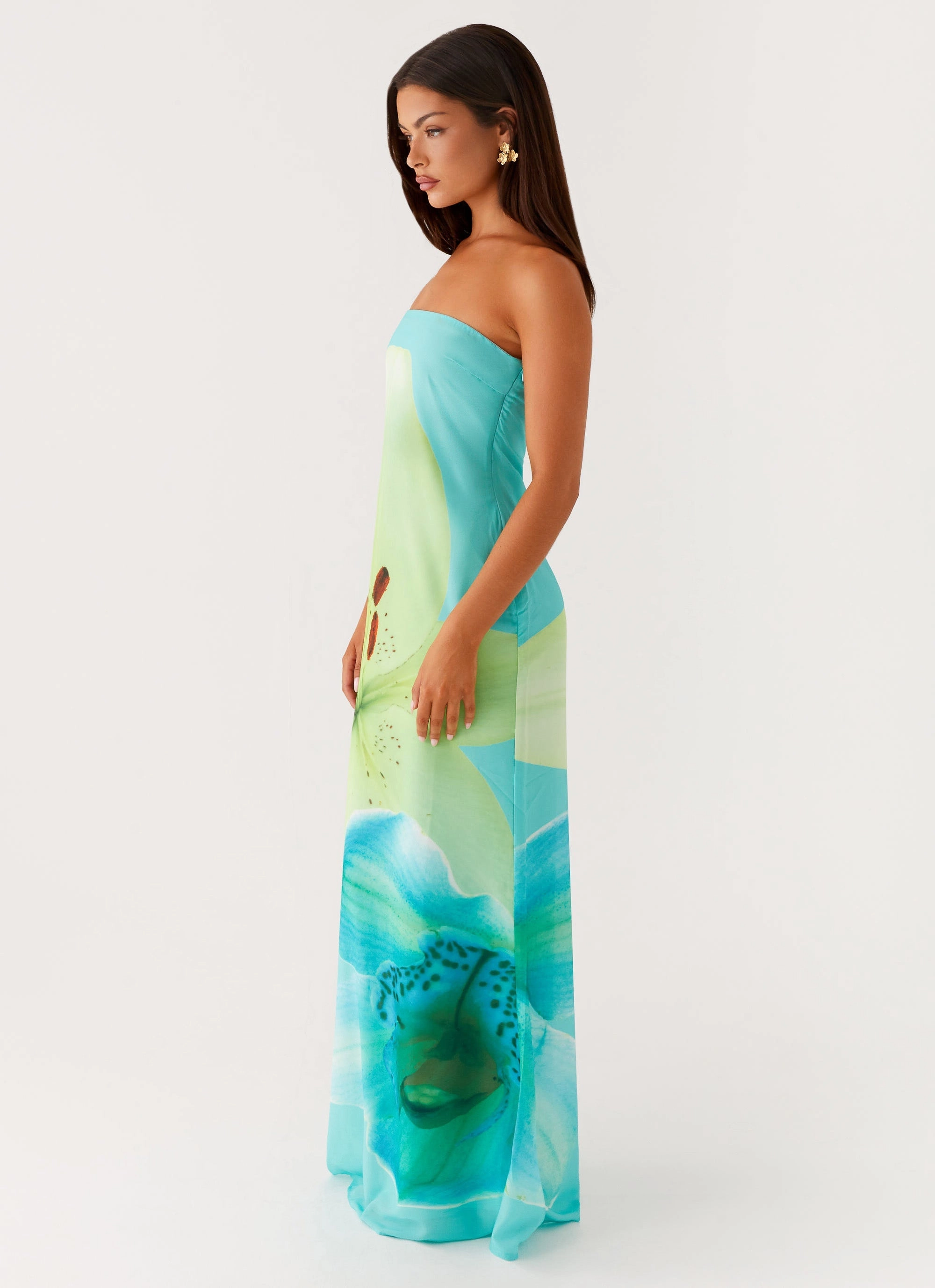 Darcy Maxi Dress - Turquoise Floral Bare Arm Bold Touches