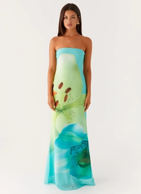 Darcy Maxi Dress - Turquoise Floral Dynamic Gear Drawstring-Waist Pure Vibes Darcy Maxi Dress - Turquoise Floral