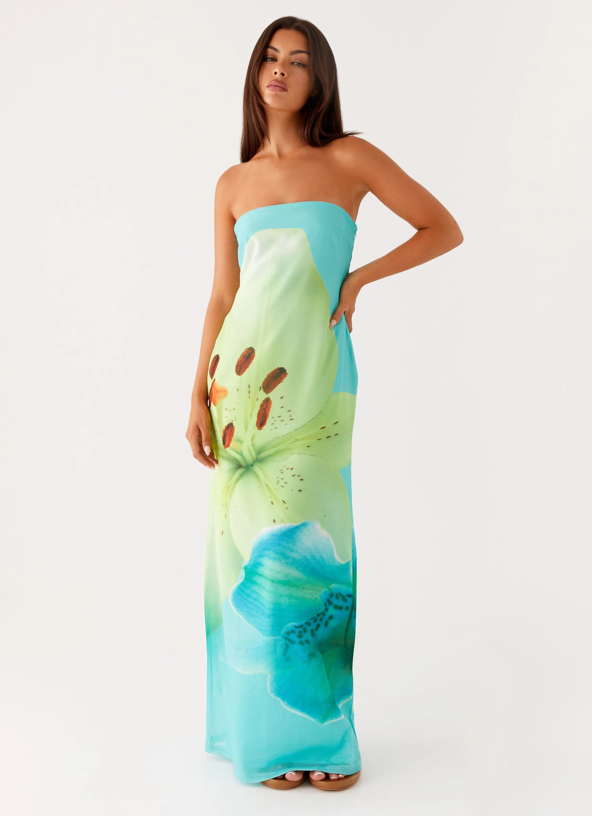 Classic knee-length dress Cafe Vibe Darcy Maxi Dress - Turquoise Floral