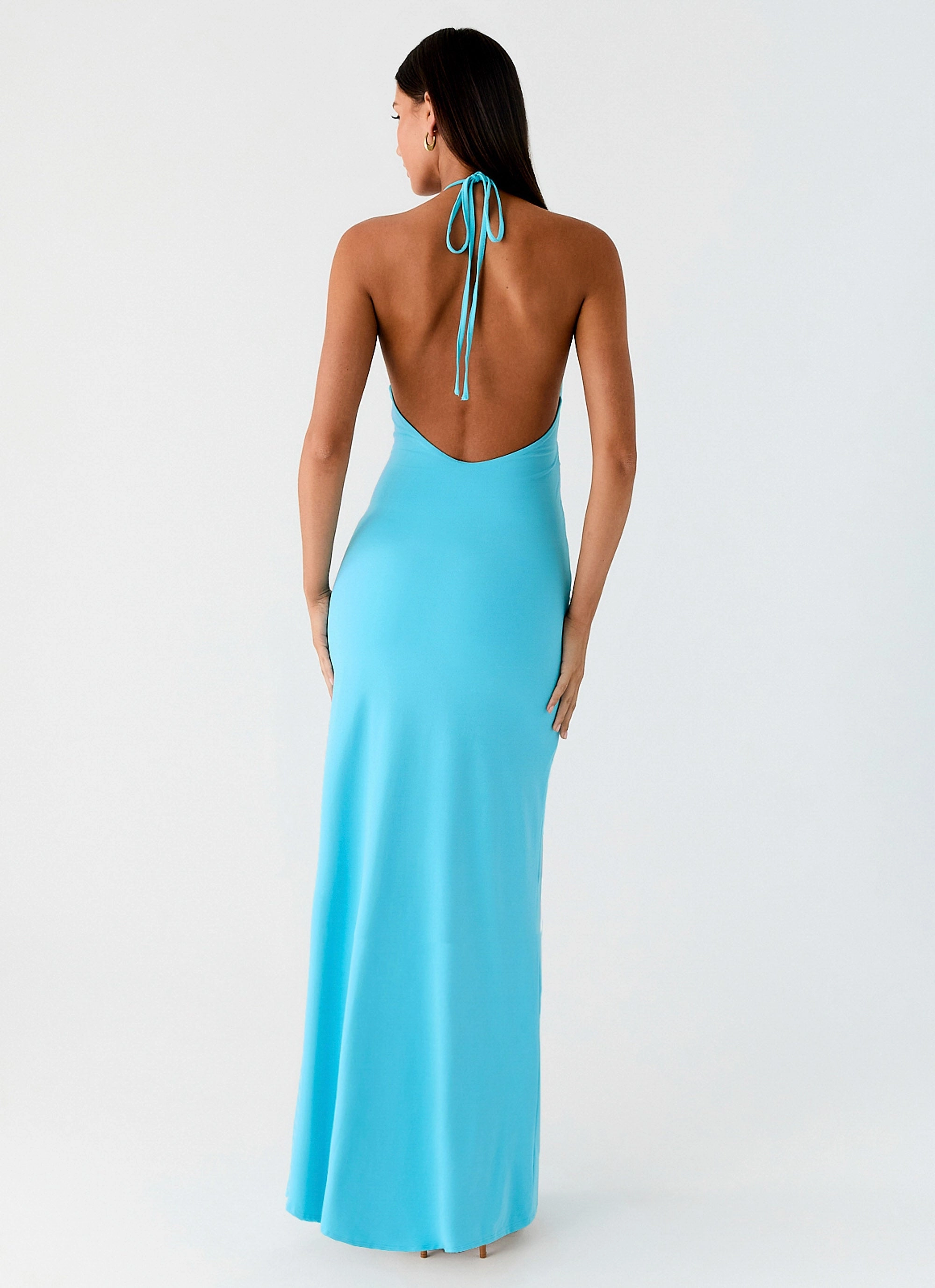 Flowing Texture Dare Me Halter Maxi Dress - Aqua Blue