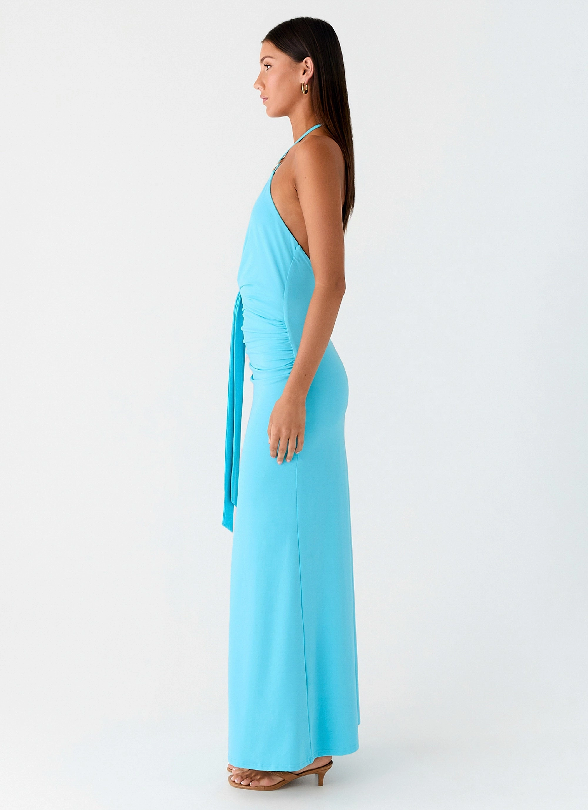 Dare Me Halter Maxi Dress - Aqua Blue Lightweight Fit