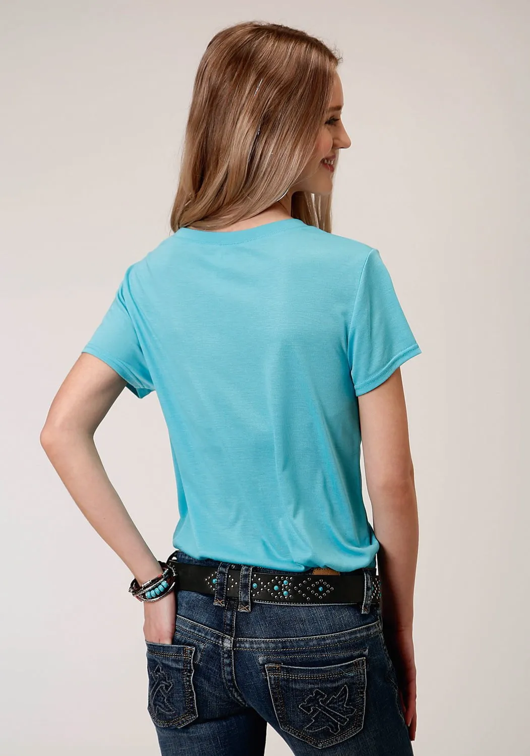 Roper Womens Turquoise Poly/Rayon Horse Rider S/S T-Shirt Hypoallergenic Lining Anti Pill Technology