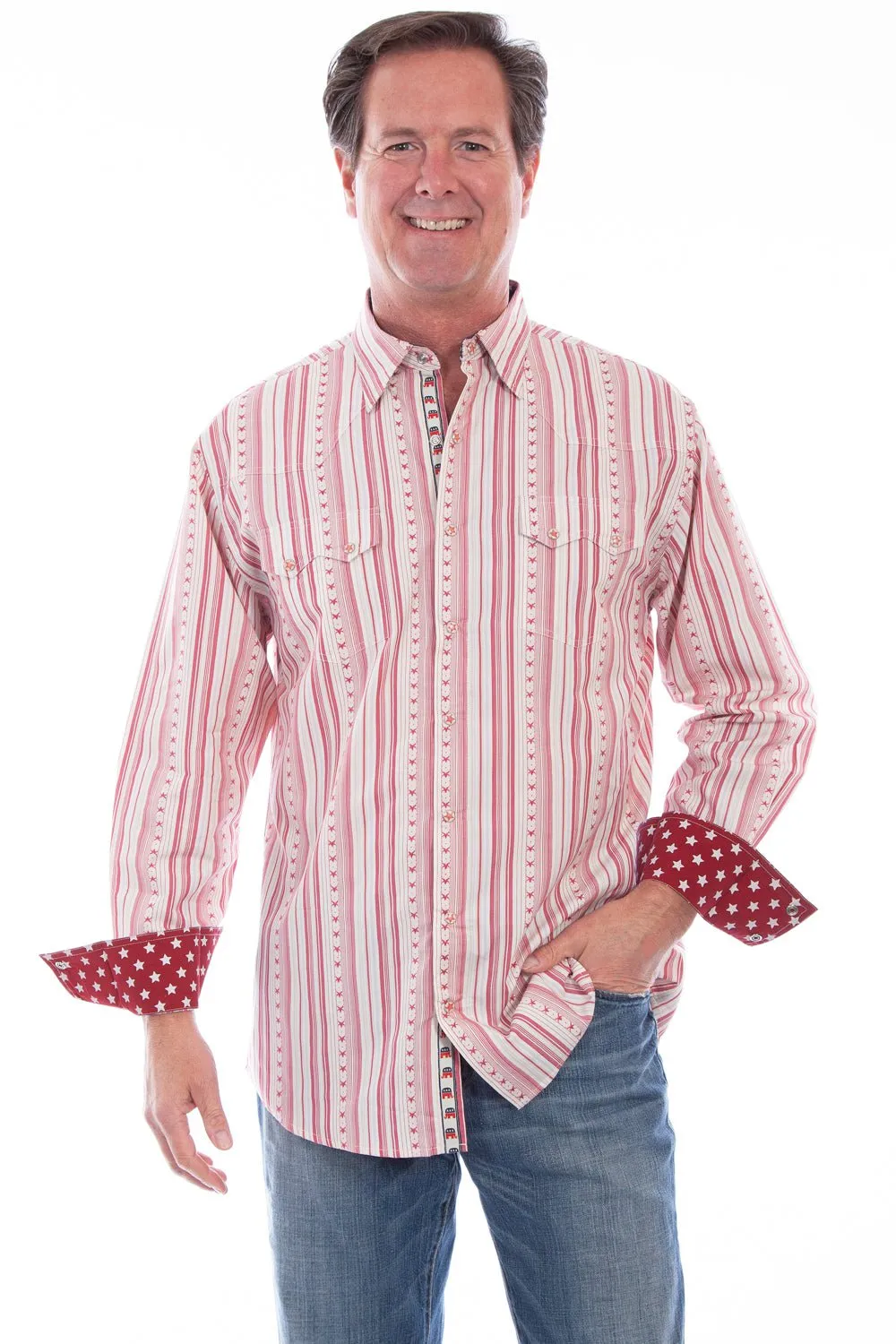 Versatile Look Minimal Look Scully Mens Red 100% Cotton Signature Election L/S Shirt
