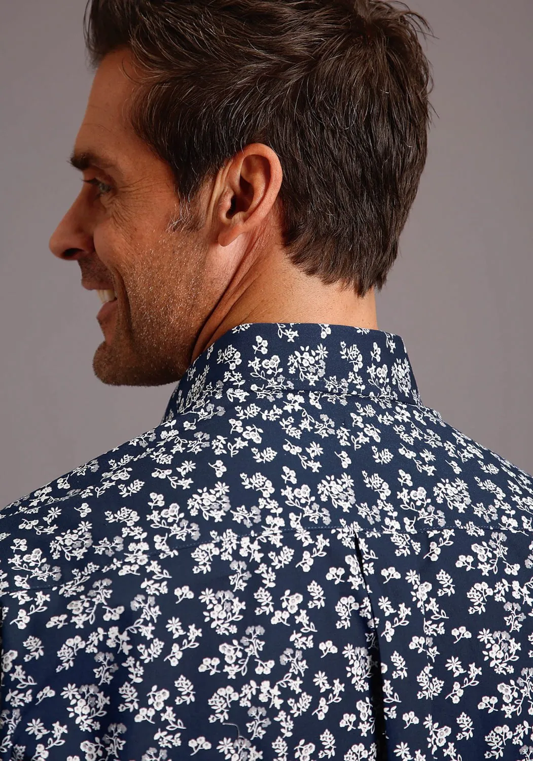 Glossy Texture Stetson Mens Blue 100% Cotton Frontier Floral BD L/S 1 Pkt Shirt
