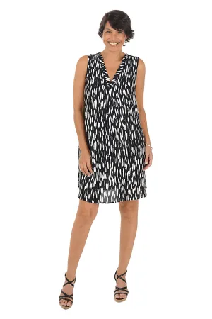 Dashed Lines Inverted Pleat Sleeveless Dress Smart Sets Cozy and Comfortable Clean Comfort Dashed Lines Inverted Pleat Sleeveless Dress