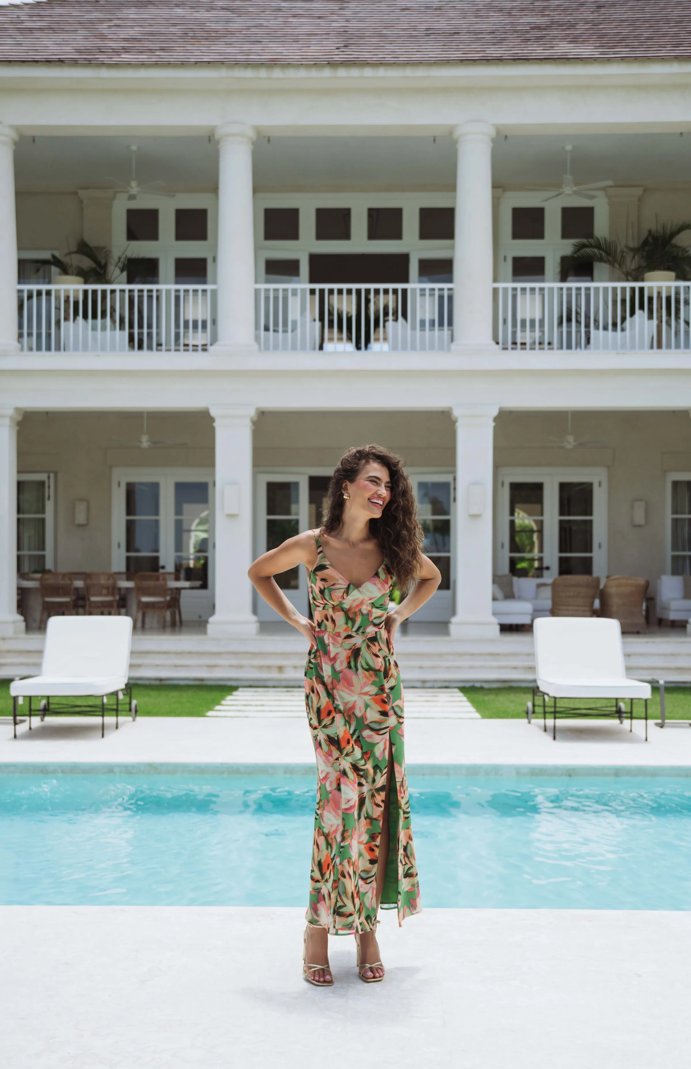 Mikayla Dress in Sage Tropical Jungle Long Lines Work or Play