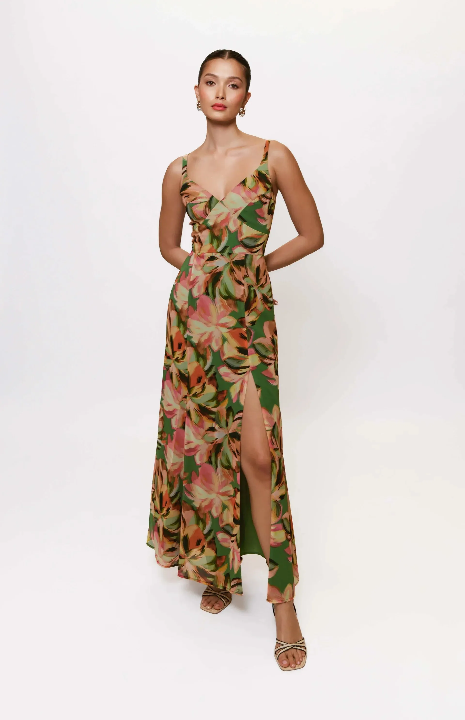 Contemporary Waist Mikayla Dress in Sage Tropical Jungle