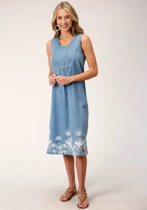 Day To Day Roper Womens White Floral Tank Blue 100% Cotton S/L Dress Roper Womens White Floral Tank Blue 100% Cotton S/L Dress Elegant Adult Fashion Student Outfit Earthy