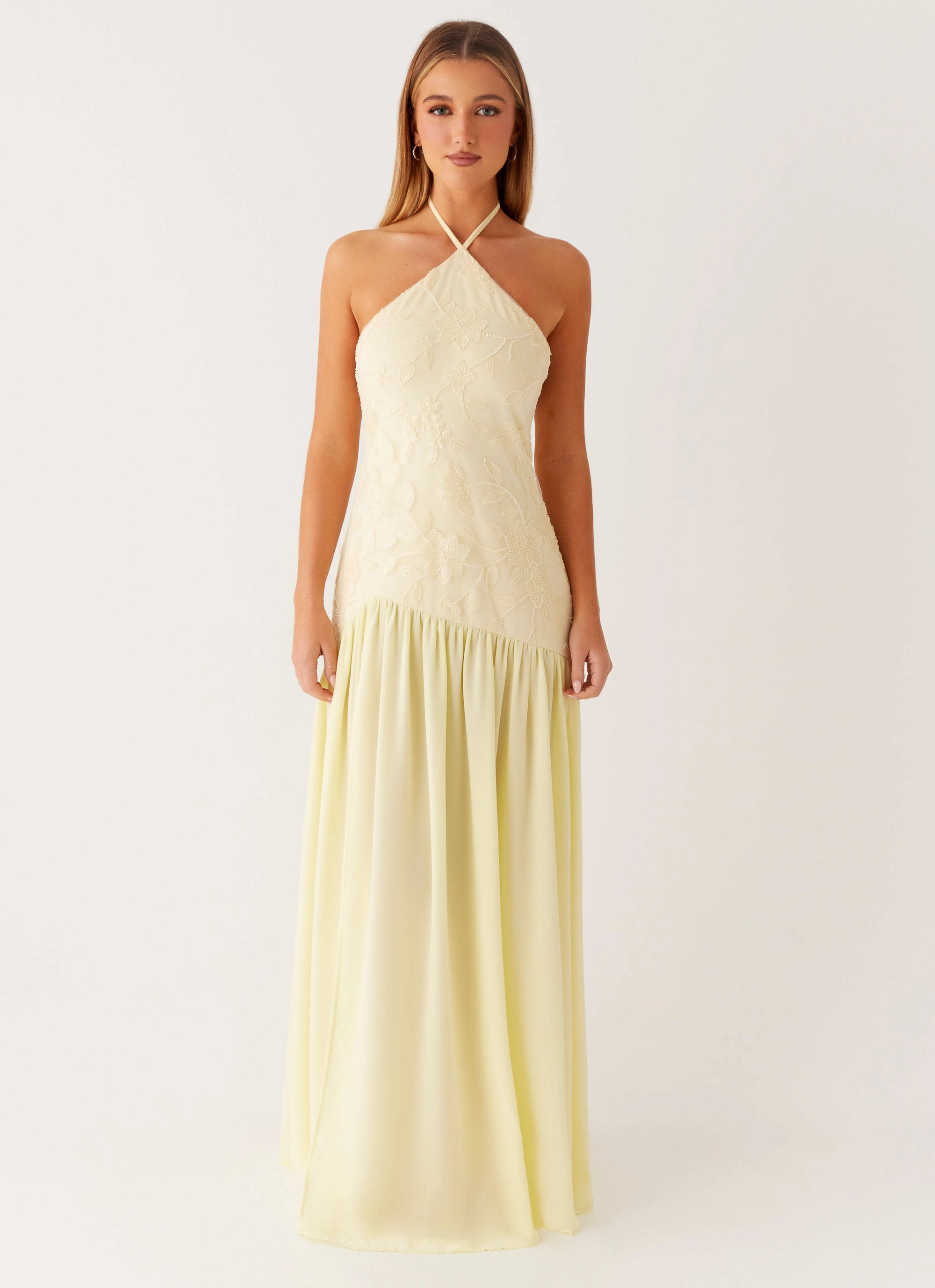 Janelle Beaded Maxi Dress - Yellow Minimal Details