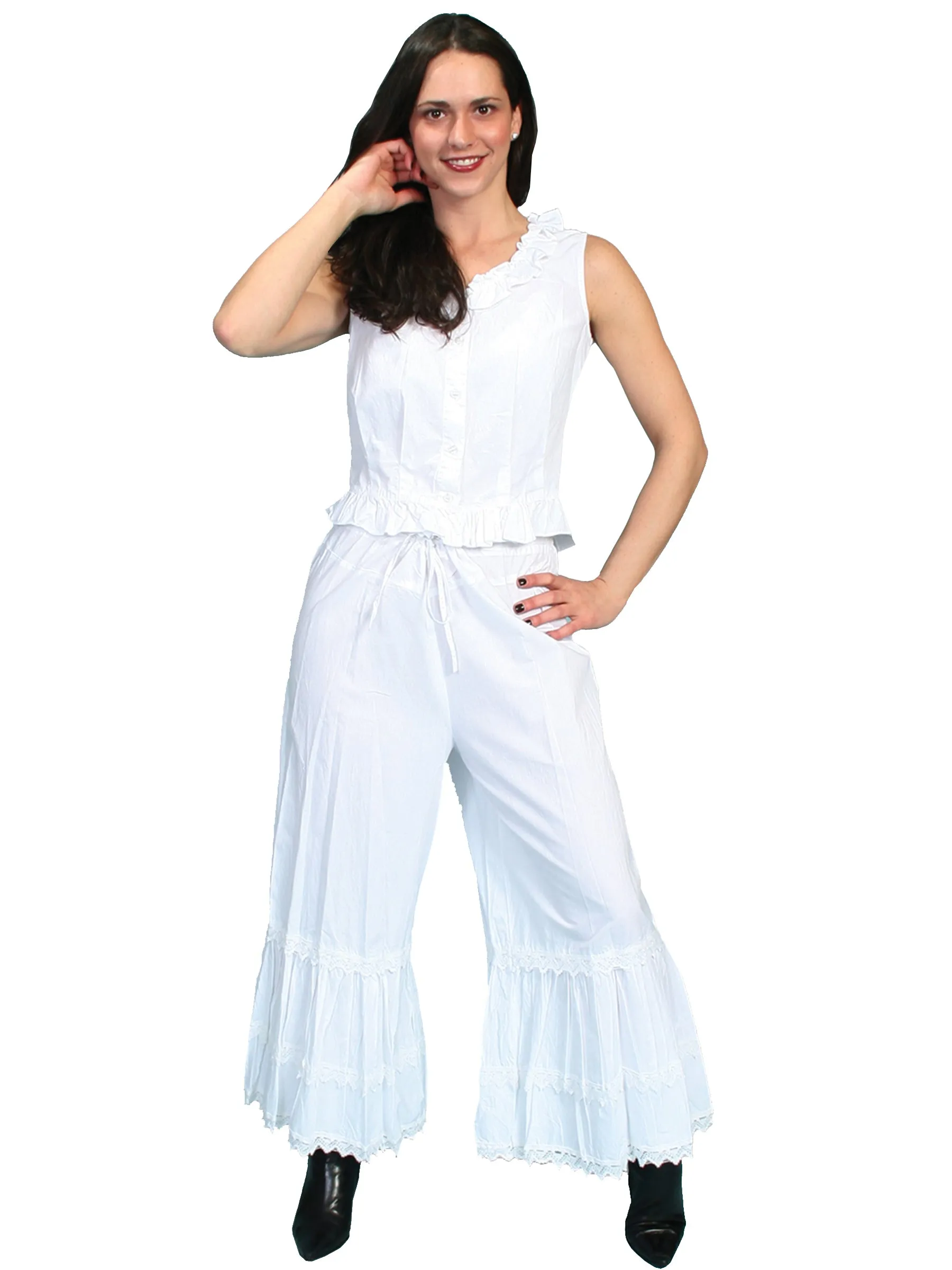 Go To Piece Universal Style Scully RangeWear Womens White 100% Cotton Ruffle Crochet Lace Pants Bloomers