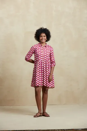Deauville Short Dress in Pink Etna Mandarin Collar Shimmer-Finish Deauville Short Dress in Pink Etna