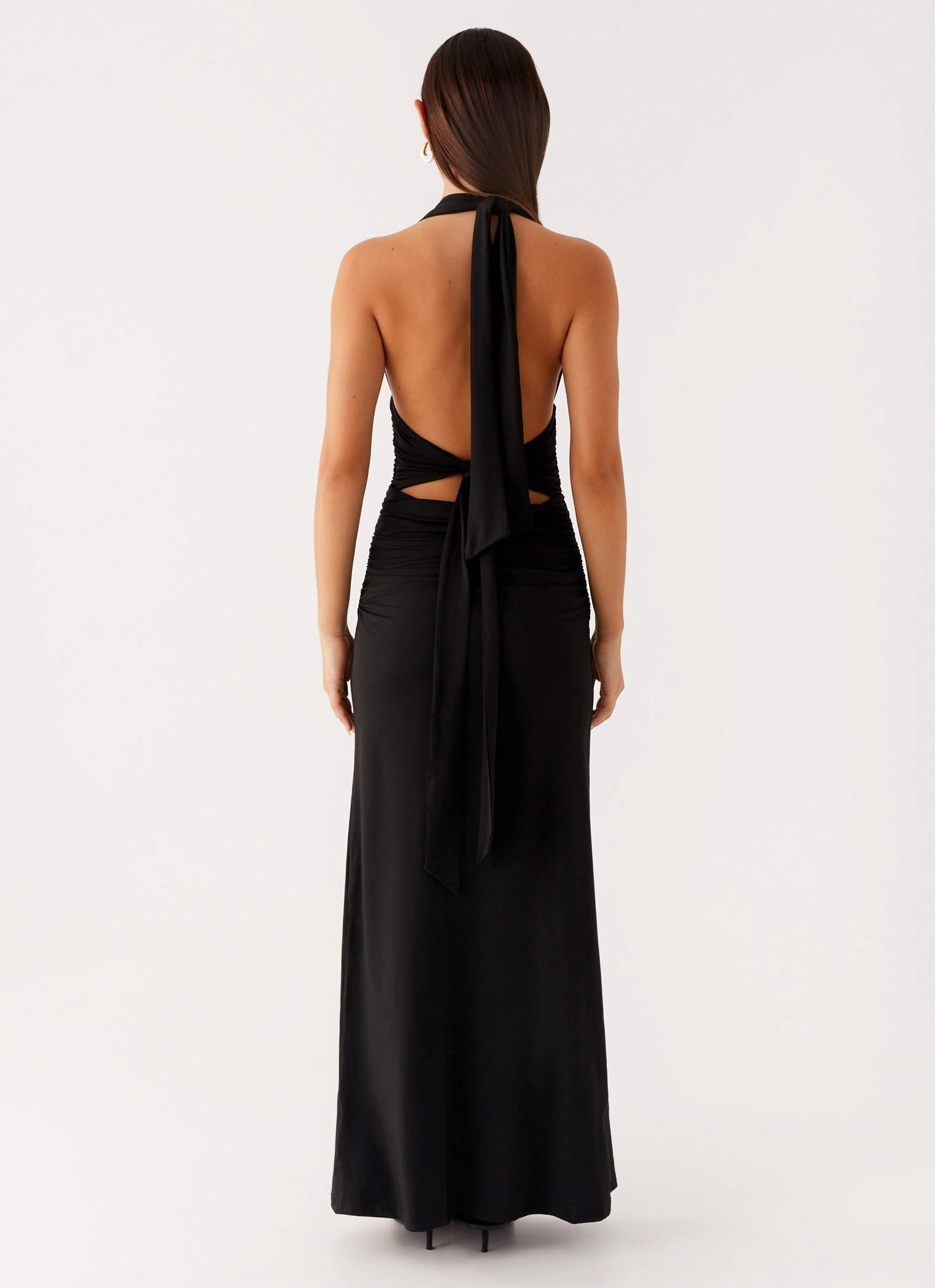 Adalie Halter Neck Midi Dress - Black Airy Feel Fall Go