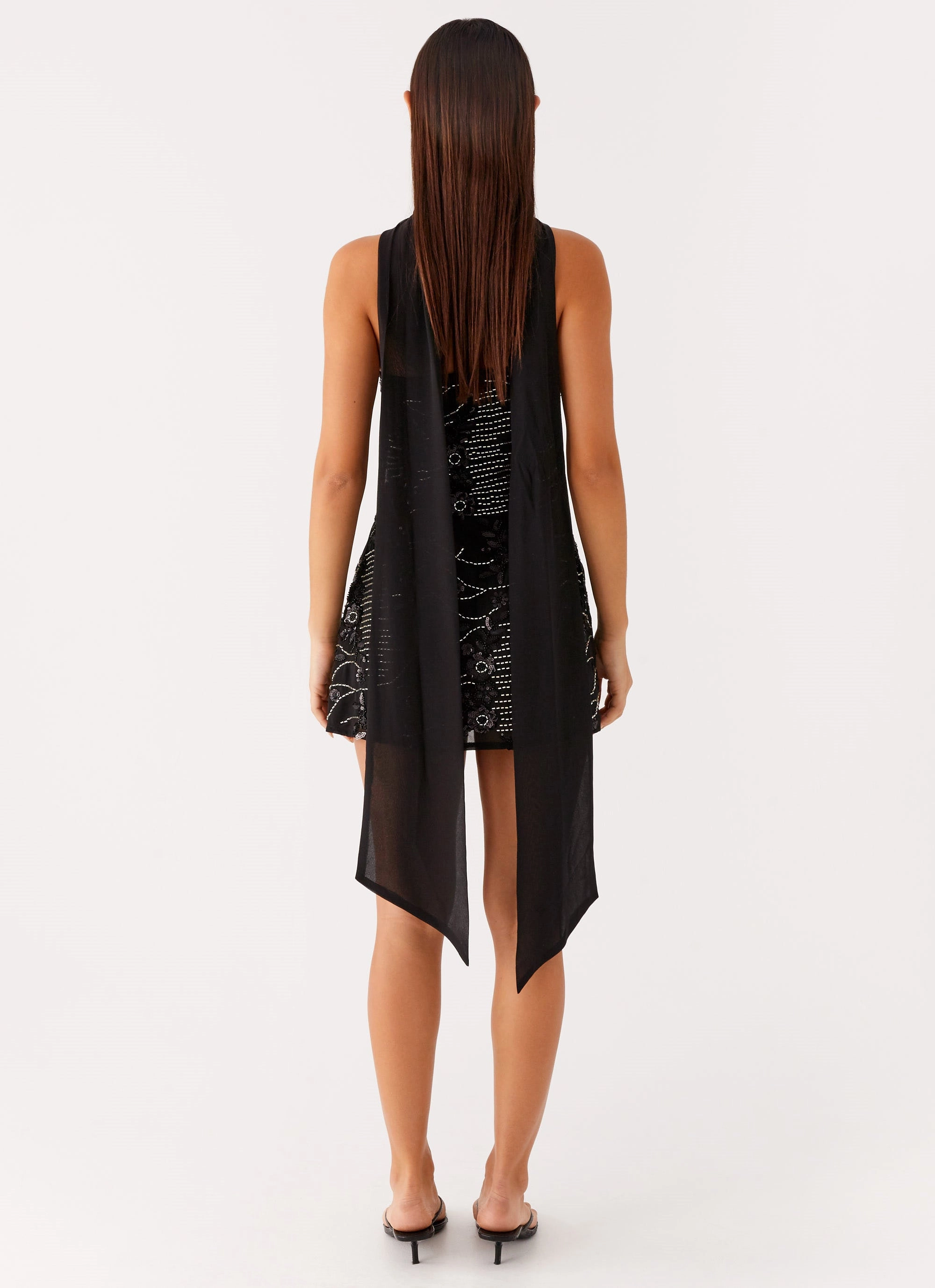 Kiesha Strapless Scarf Mini Dress - Black Sleek Waist Design Fit