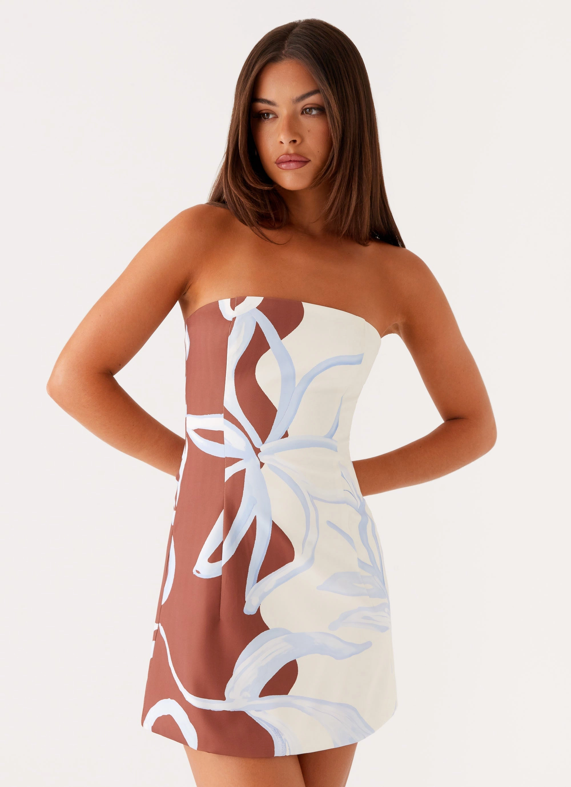 Denby Strapless Mini Dress - Bloom Wave Print Smooth Feel Easy Layering