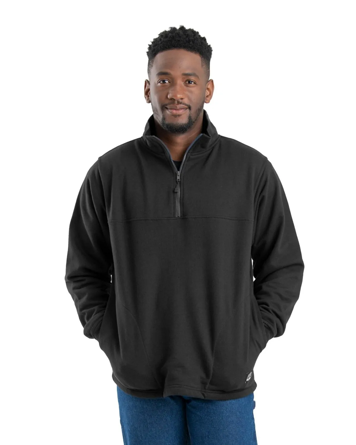 Berne Apparel Mens Heritage Thermal-Lined Black Cotton Blend 1/4 Zip Sweater Active Fit Relaxed Comfort