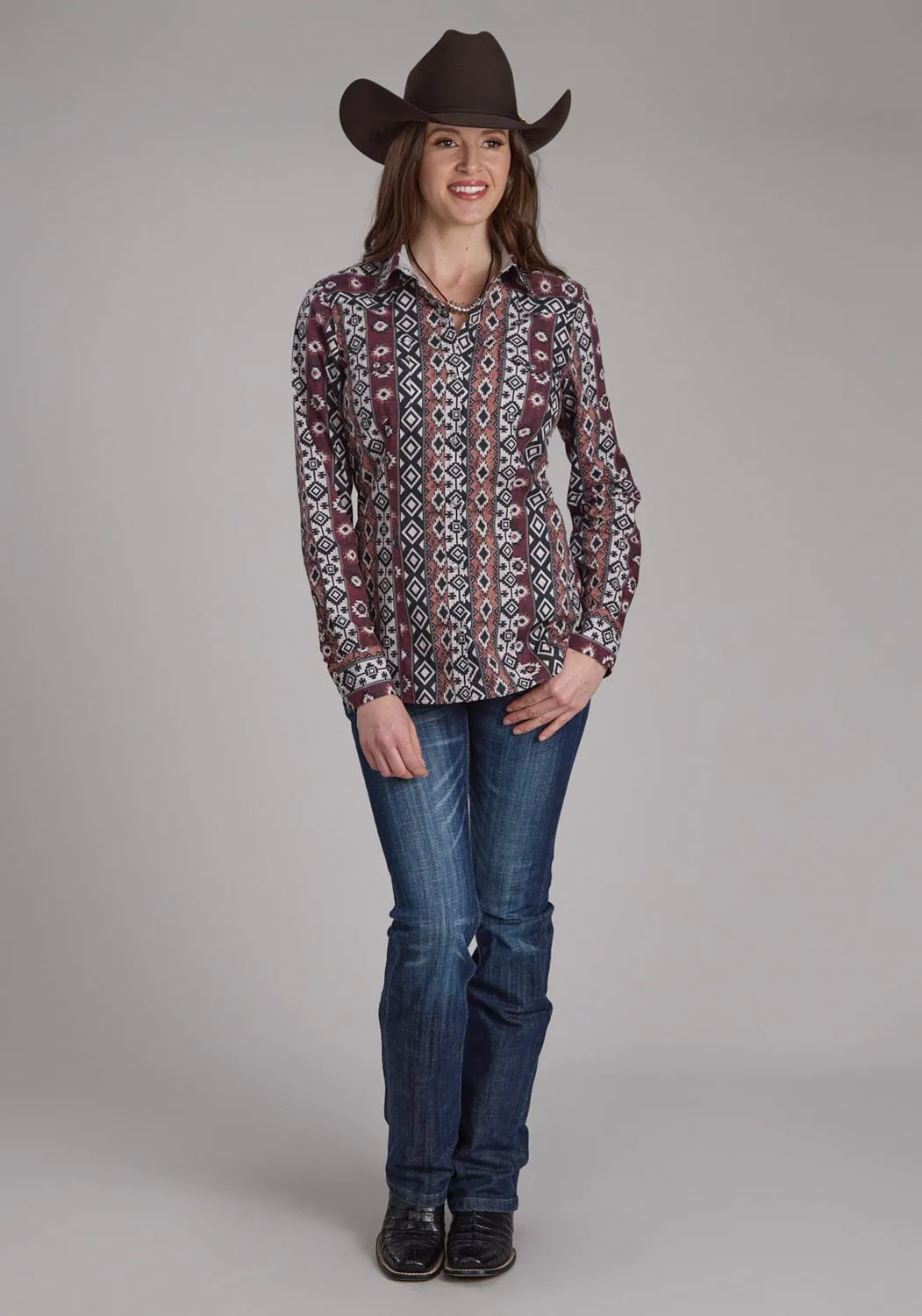 Autumn Look Subtle patterns Roper Womens 2178 Winter Aztec Black 100% Cotton L/S Shirt