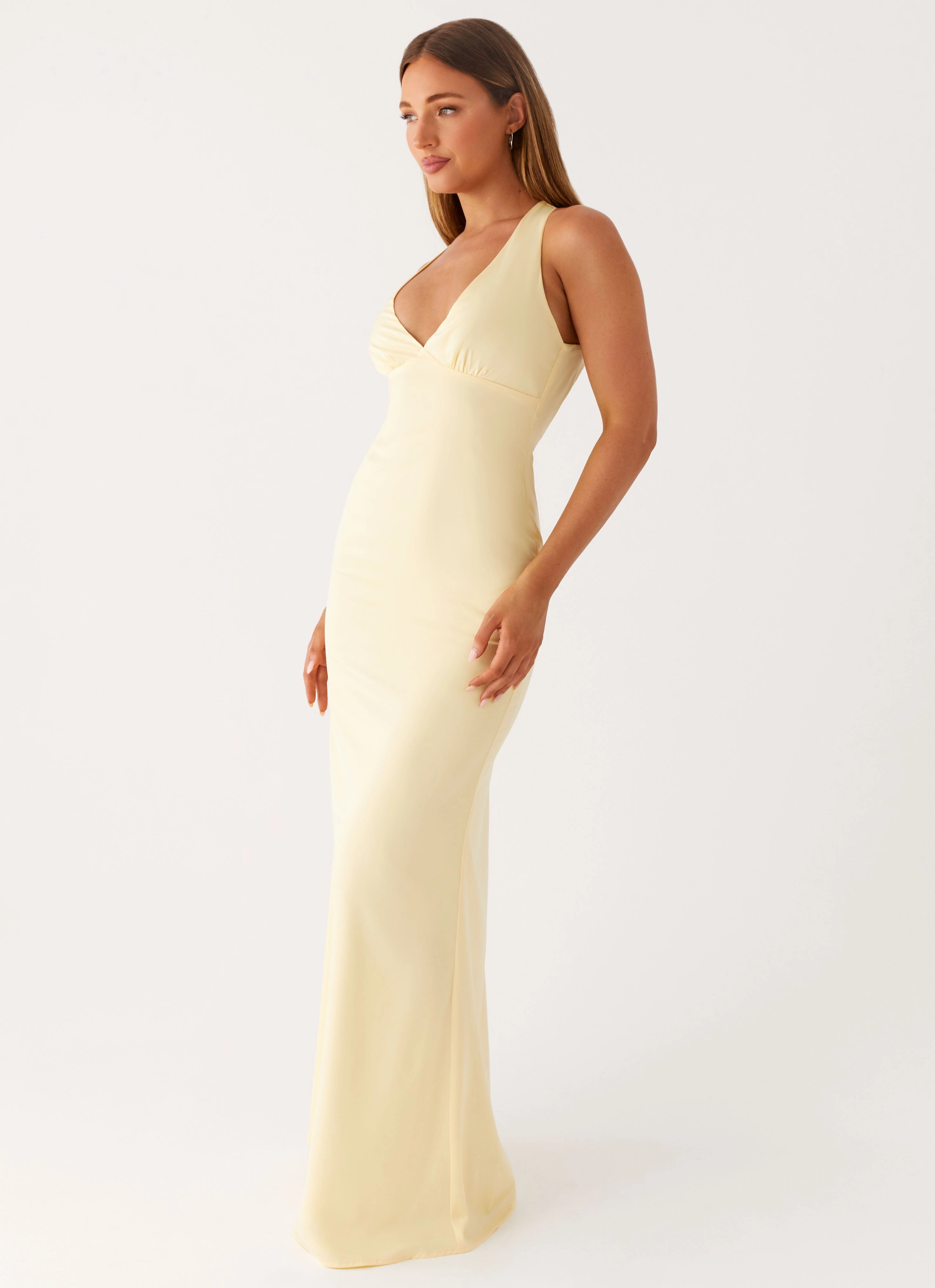 Desi Halterneck Maxi Dress - Yellow Spring Style Evening Tone