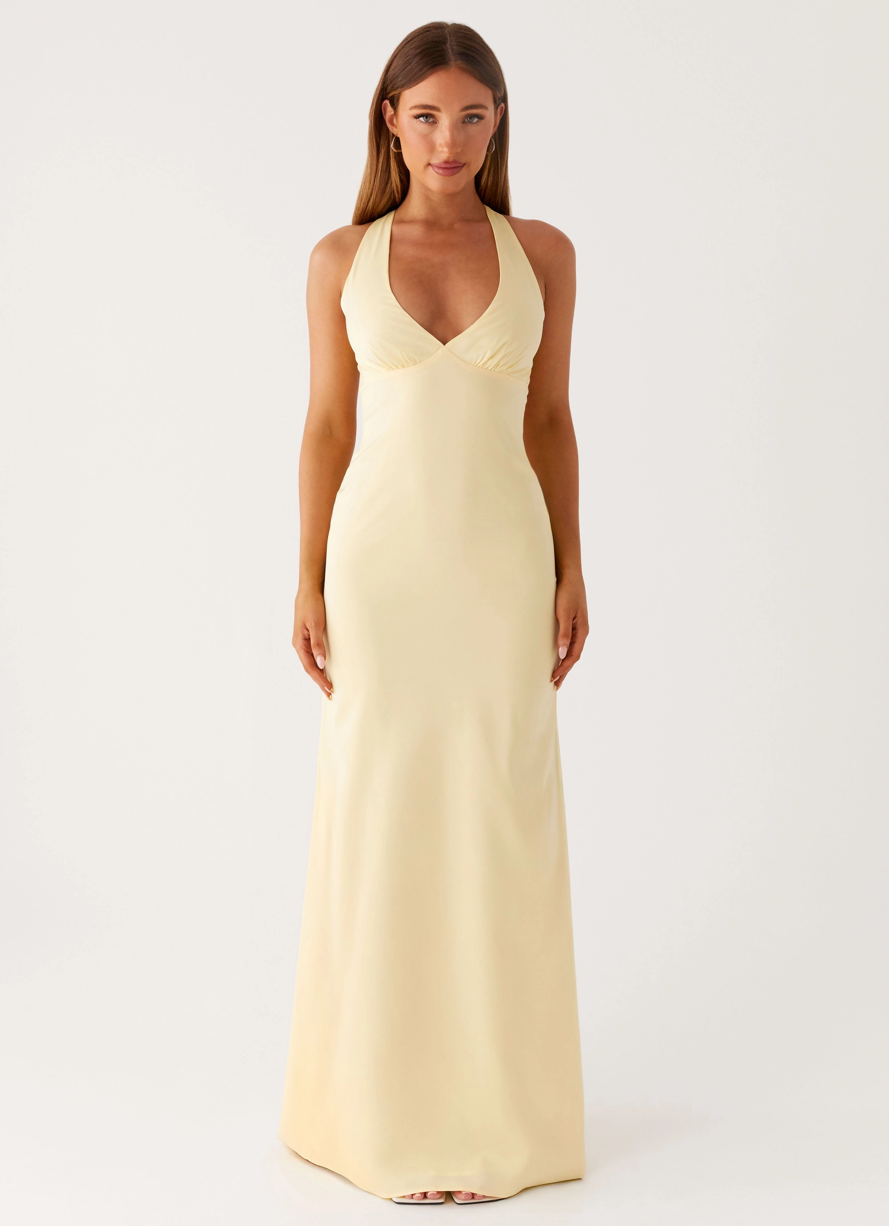 Desi Halterneck Maxi Dress - Yellow Date Nightwear