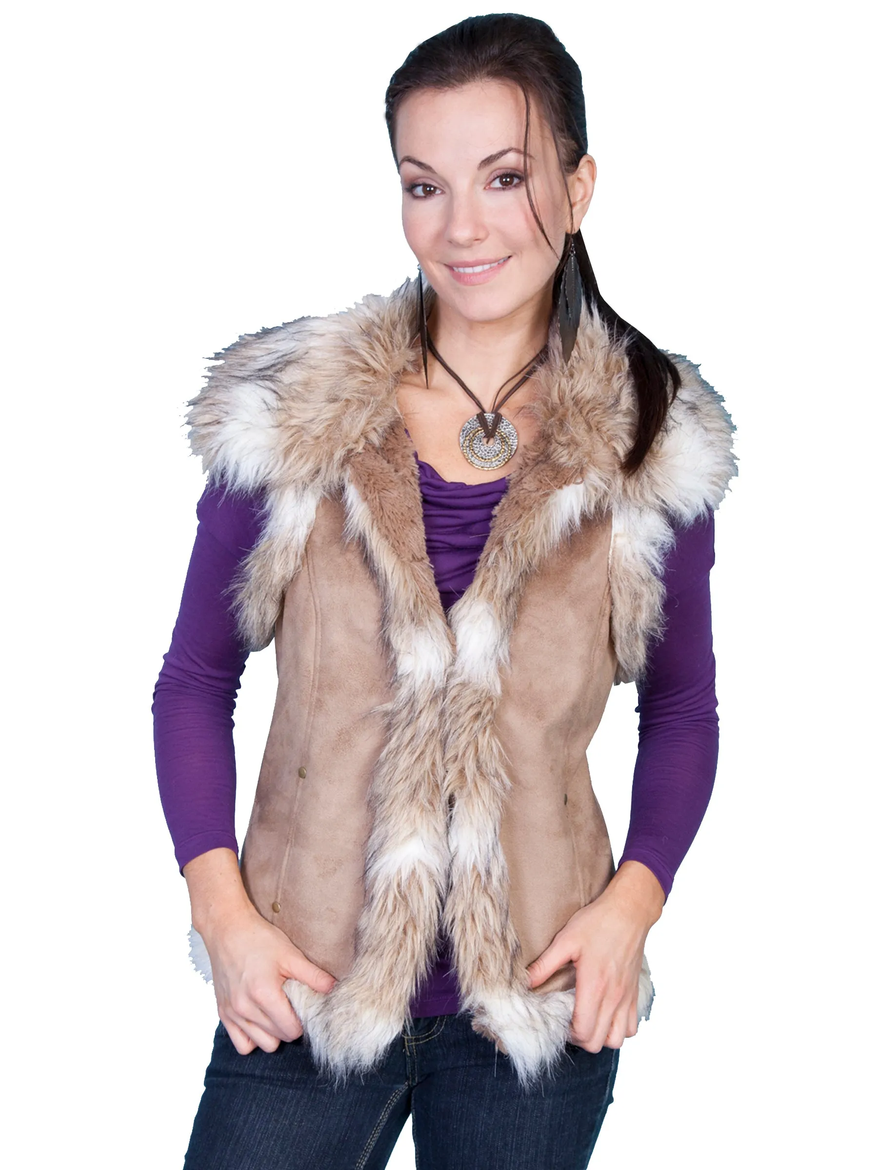 Scully Ladies Faux Microsuede Fur Vest Hazelnut 100% Polyester Timeless Look Breathable Classic Wear Eco Friendly