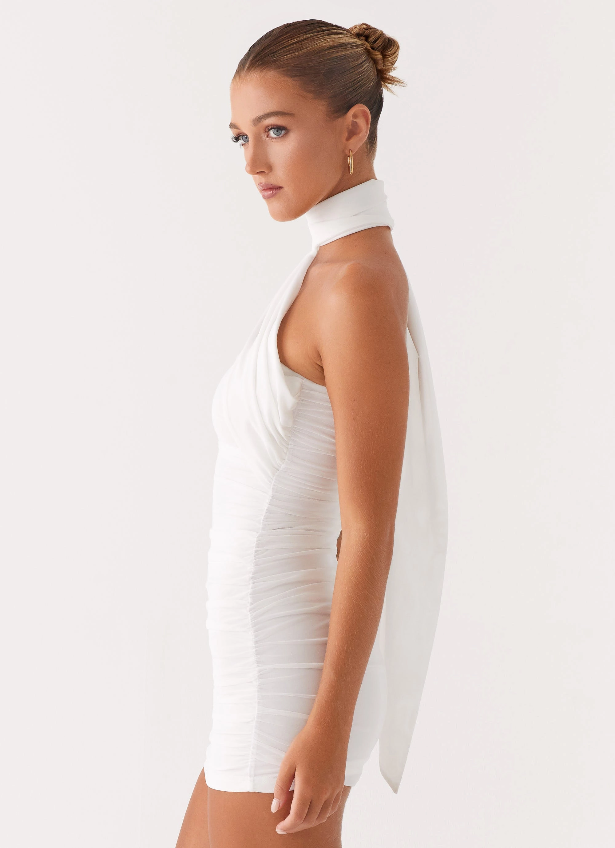 Subtle Drape Matte-finish Breaking News Mini Dress - White
