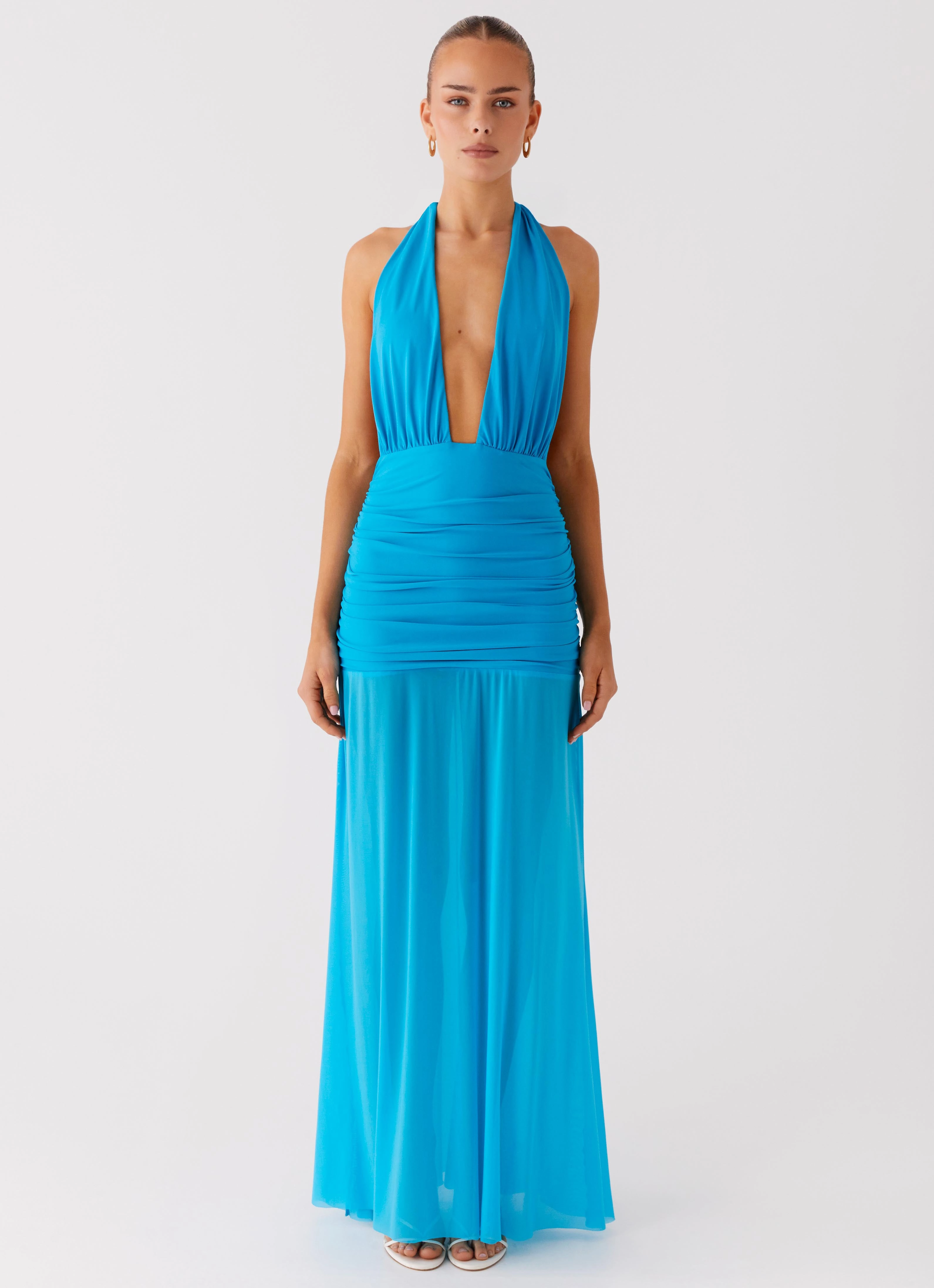 Dilemma Halter Maxi Dress - Turquoise Blue Luxe Wear Lawn Soft