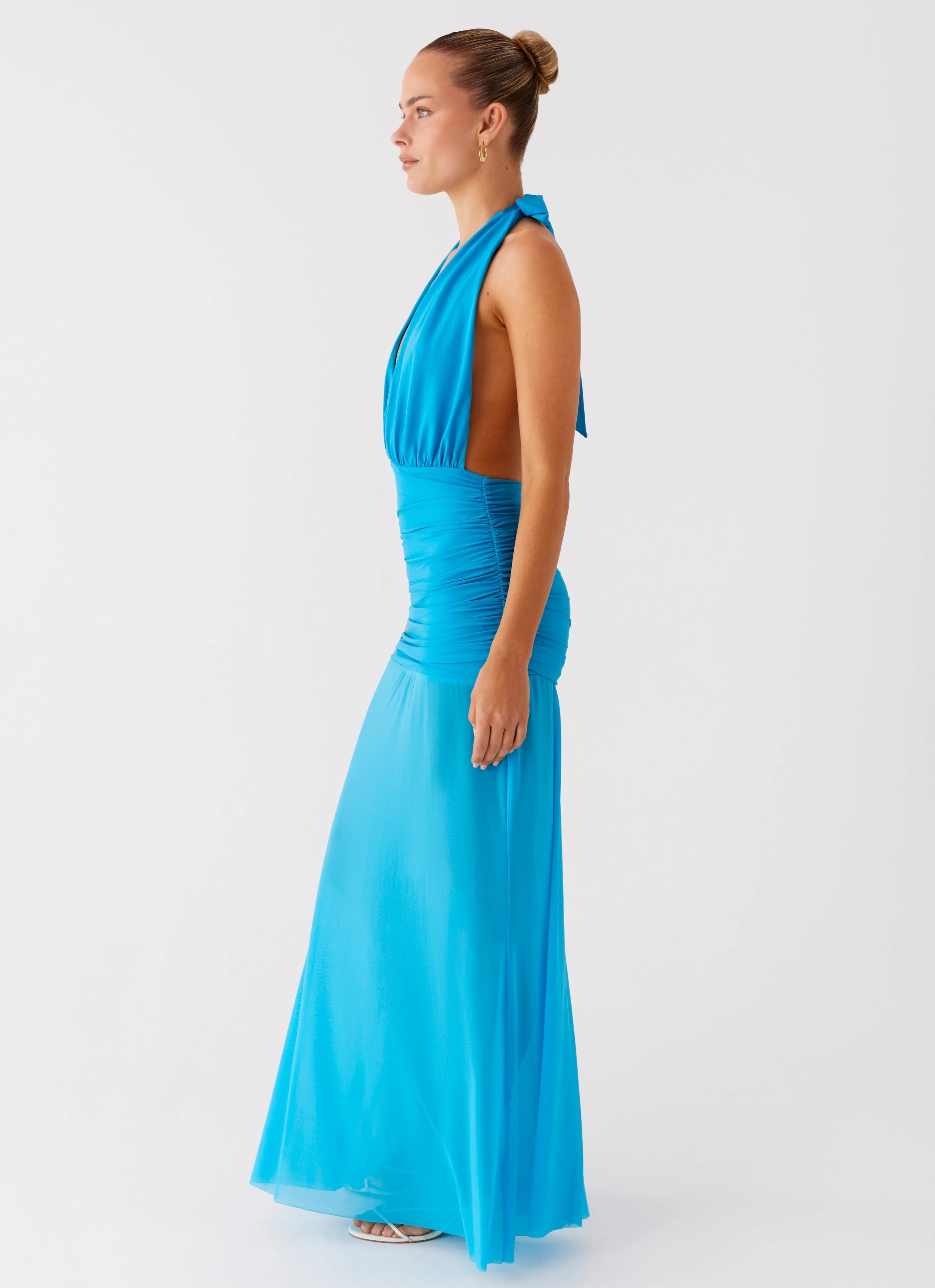 Dilemma Halter Maxi Dress - Turquoise Blue Fine Details Evening Event
