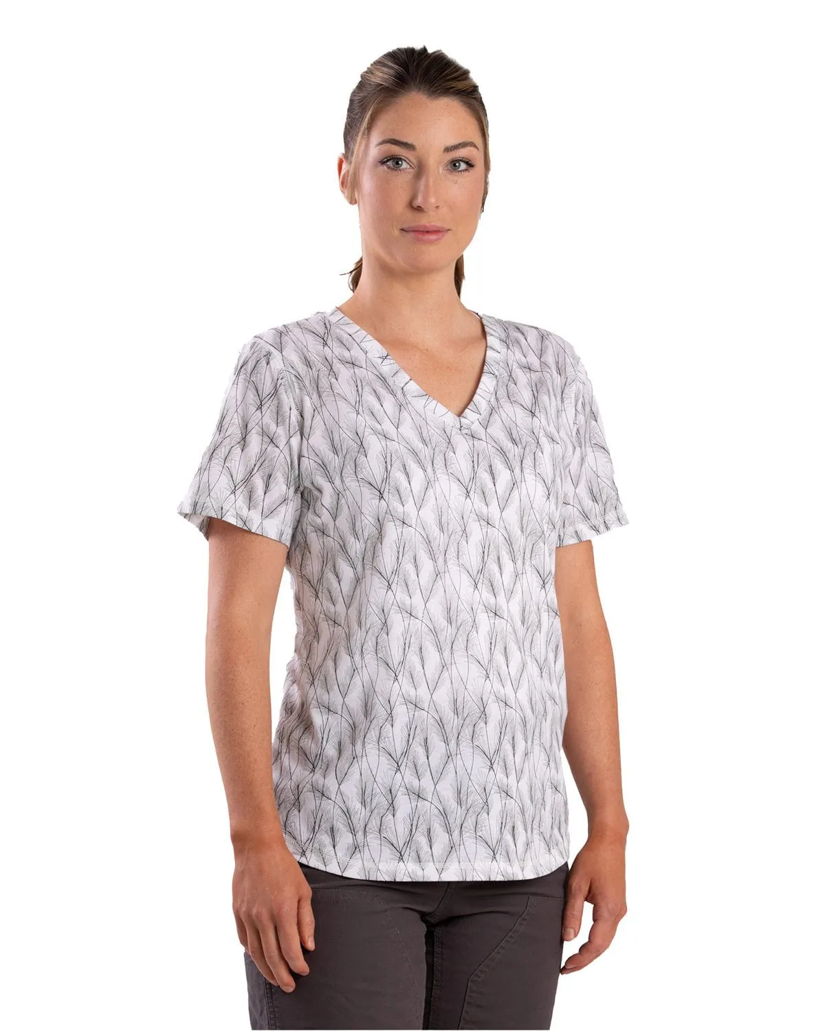 Pre Shrunk Cotton Blend Smooth zipper closure Berne Womens Performance V-Neck Wheat Print Cotton Blend S/S T-Shirt