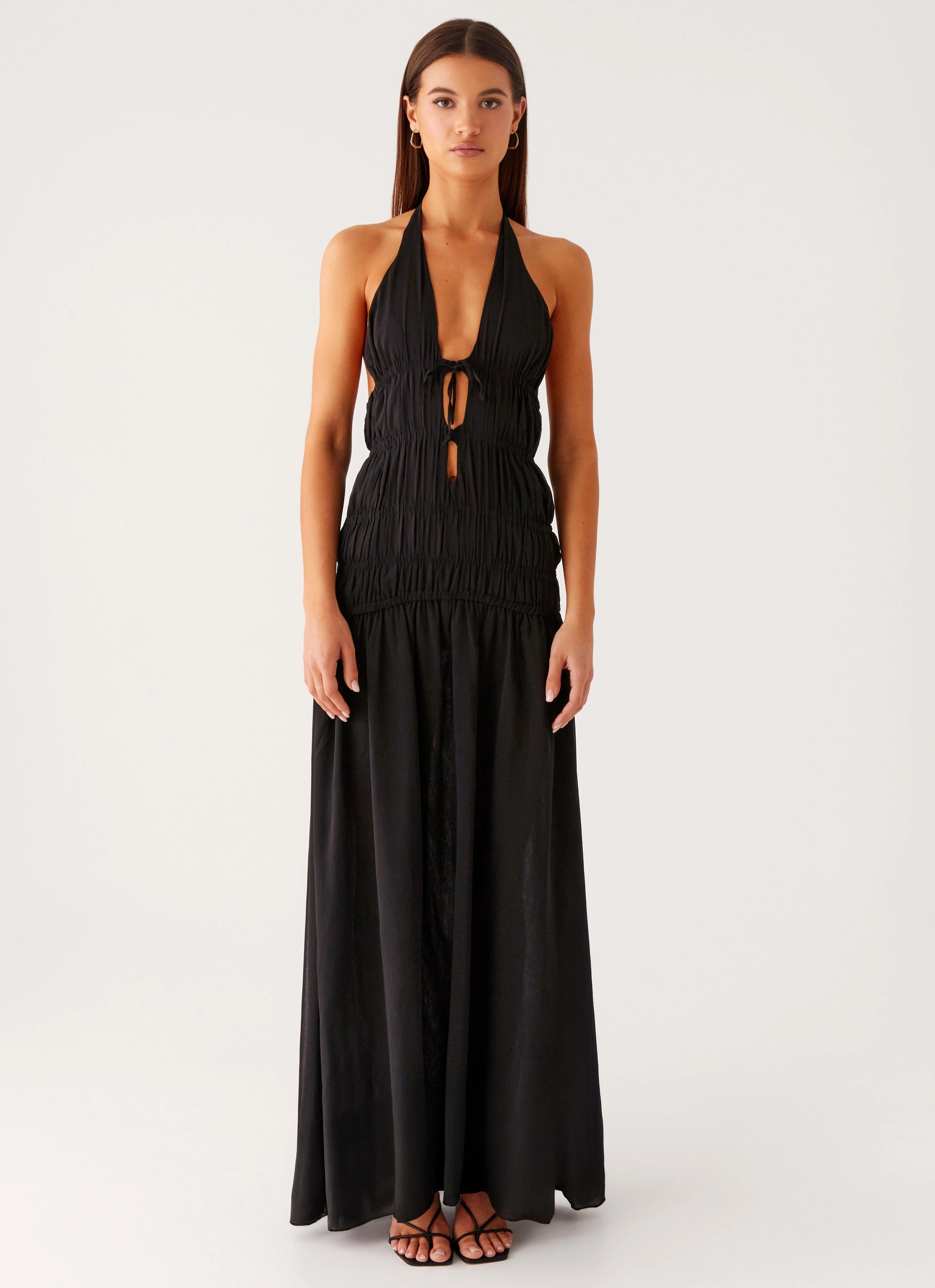 Dione Halter Maxi Dress - Black EcoFriendlyDye Active Outfit