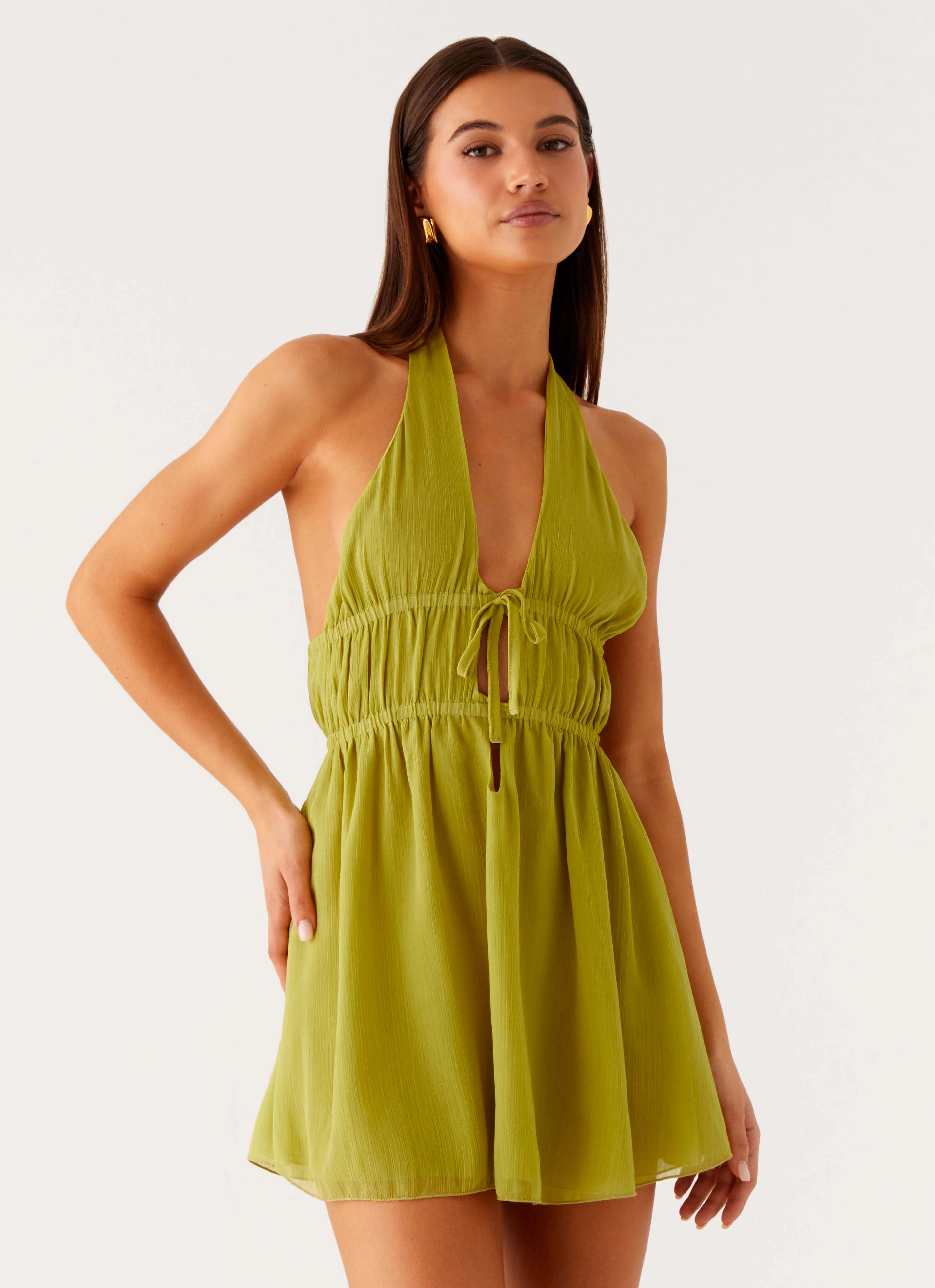 Flattering Shape Look Airy Touch Dione Halter Mini Dress - Citrus