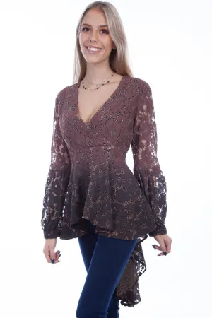 Distinct Style Scully Womens Cocoa Polyester Hi/Lo Surplice L/S Blouse Spring Mood Smooth Work Meeting Premium Look Scully Womens Cocoa Polyester Hi/Lo Surplice L/S Blouse