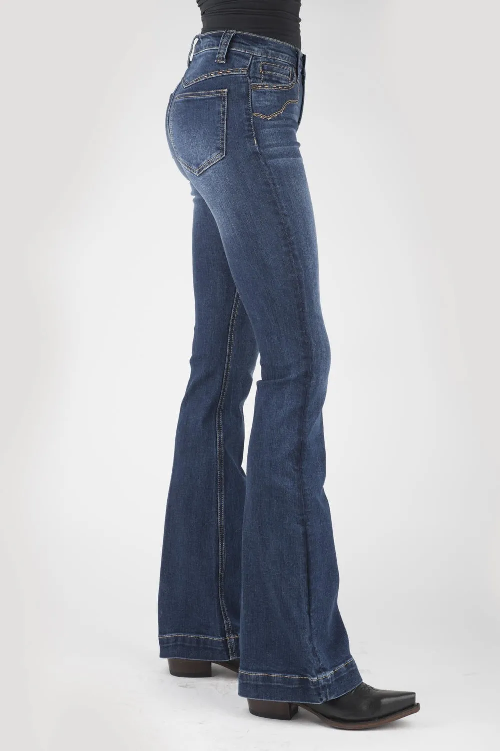 Low Maintenance Eco Friendly Dye Stetson Womens 921 High Waist Flare Fit Blue Cotton Blend Jeans