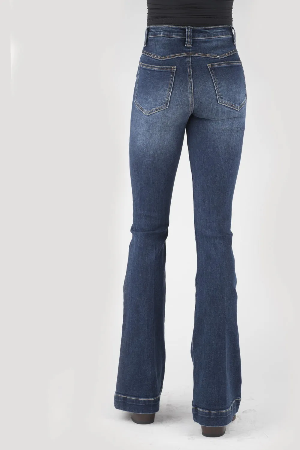 Everyday Vibrant Stetson Womens 921 High Waist Flare Fit Blue Cotton Blend Jeans
