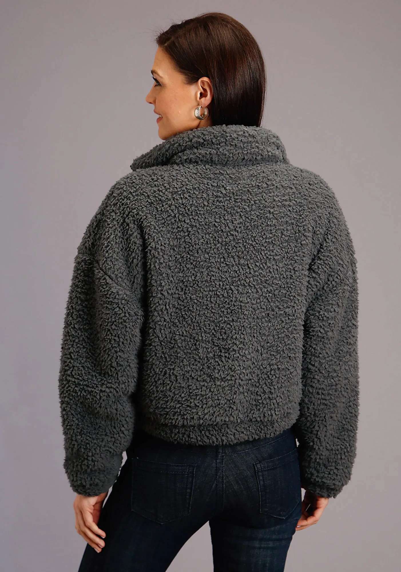 Anti Bacterial Treatment Stetson Womens Charcoal Polyester Fuzzy Teddy Bear Fleece Jacket