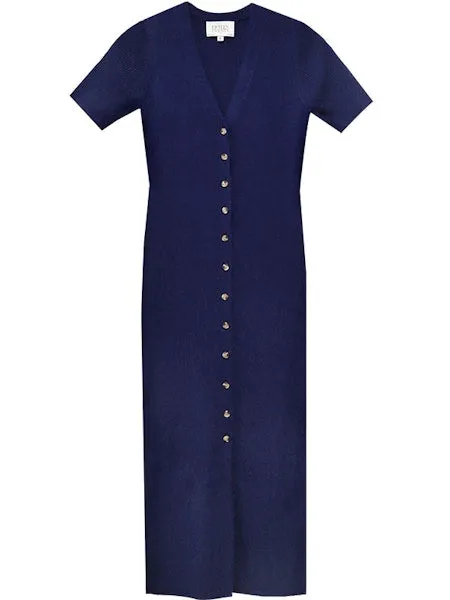 Dominique Ribbed Knit Dress in Navy Influencer-Style