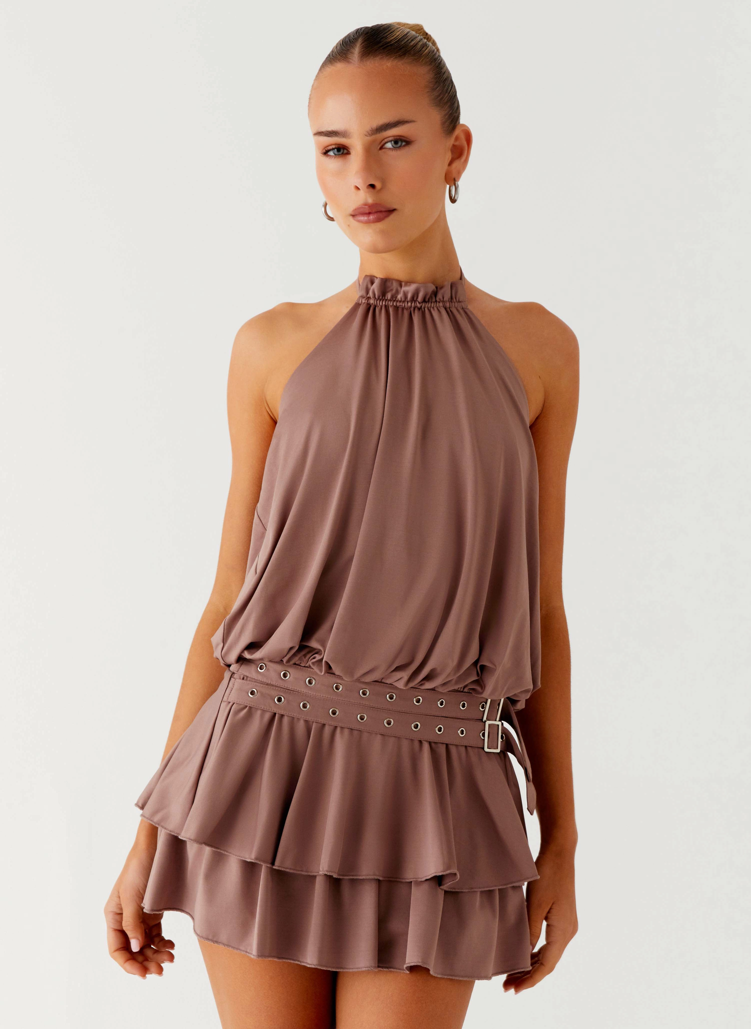 Luxe Wear Dopamine Belt Mini Dress - Taupe