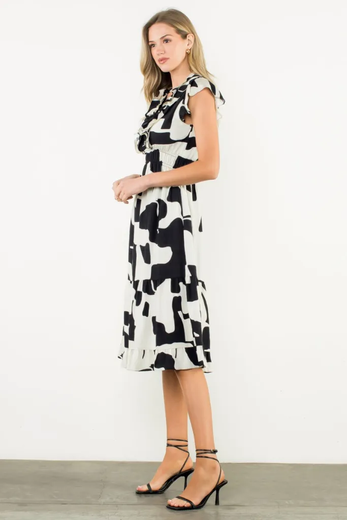 Dorothy Geo Print Flutter Sleeve Dress Elegant Everyday Fitted waist