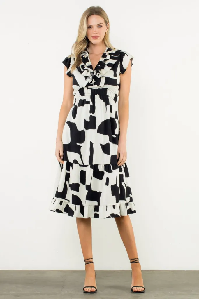 Dorothy Geo Print Flutter Sleeve Dress Travel Friendly