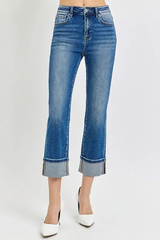 DORY HIGH RISE ANKLE STRAIGHT CUFFED JEANS Premium Quality