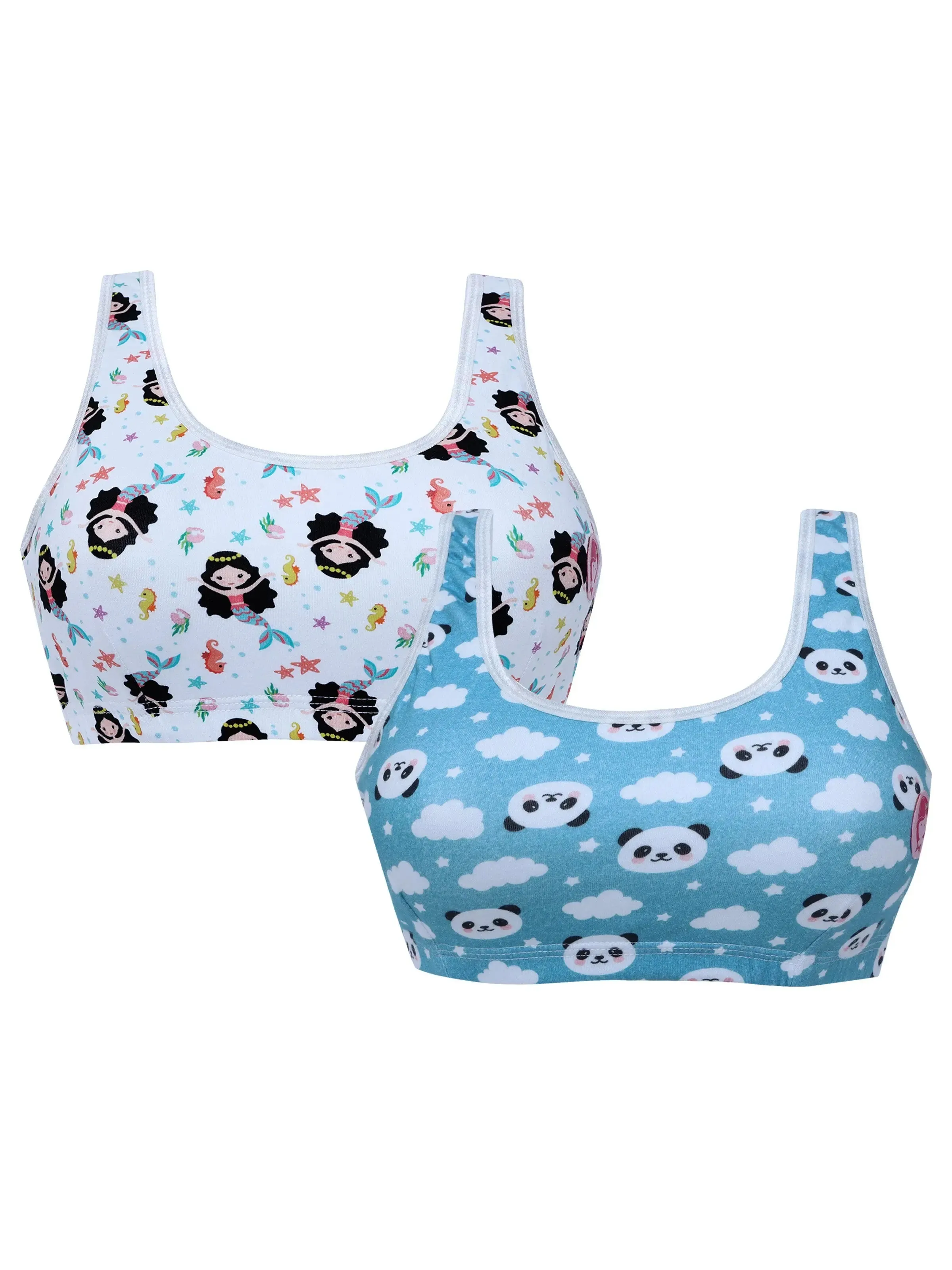 Double-Layer Broad Strap Cotton Sports Bra | Non-Padded Beginner | Printed Design