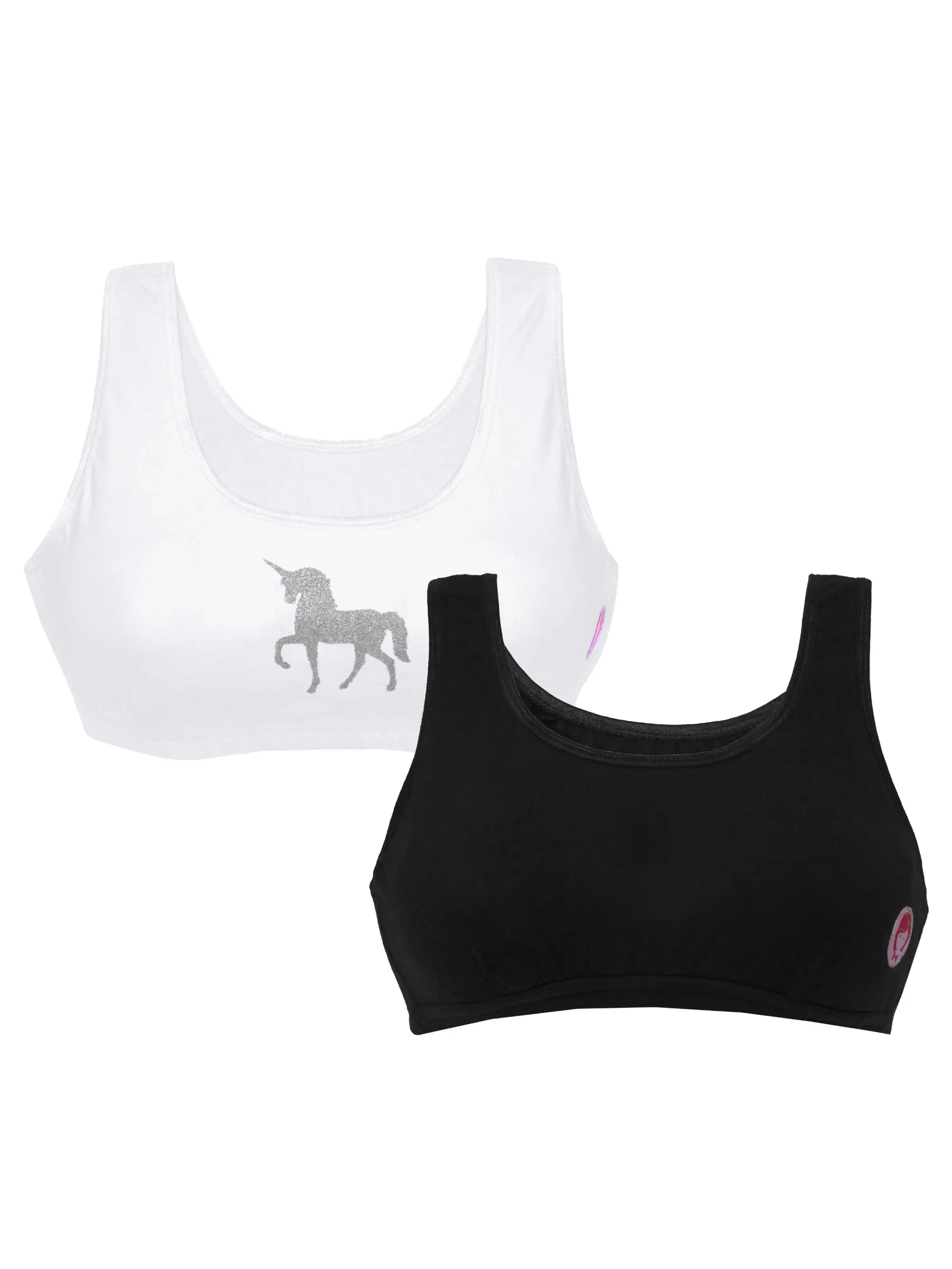 Double-Layer Broad Strap Cotton Yoga Bra | Non-Padded Beginner Bra | Unicorn Printed & Solid Bra