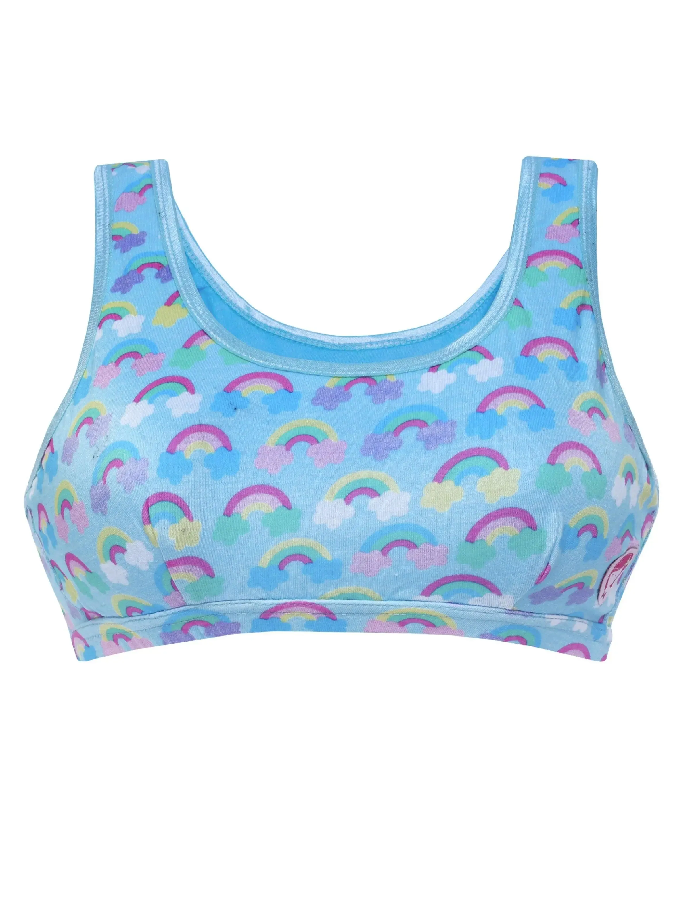 Double-layer Cotton Sports Bra | Non Padded Broad Strap | Rainbow Print Beginner Bra