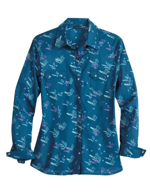 Double Layered Collar Tin Haul Womens Cactus Shadows Blue 100% Cotton L/S Shirt Tin Haul Womens Cactus Shadows Blue 100% Cotton L/S Shirt Striped style Flexible Shoulder Construction