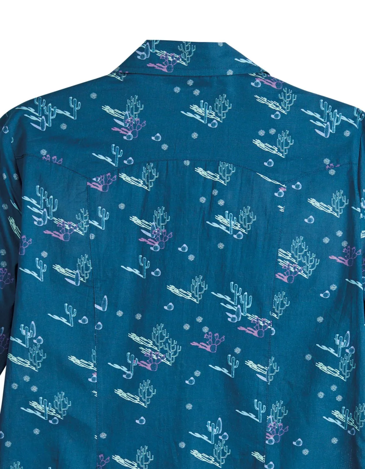Tropical theme Black Tie Optional Tin Haul Womens Cactus Shadows Blue 100% Cotton L/S Shirt