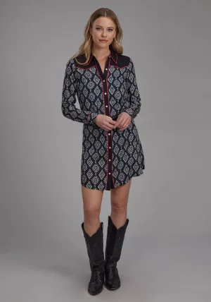 Double Layered Knee Roper Womens 2133 Ikat Black/Cream 100% Rayon L/S Dress Smart Casual Spring Mood Formal Roper Womens 2133 Ikat Black/Cream 100% Rayon L/S Dress